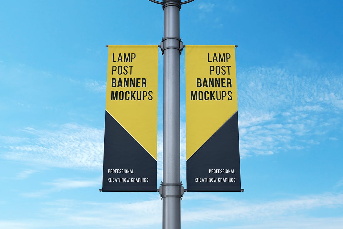 城市灯柱横幅条旗样机模板 City Lamp Post Banners Mockups_img_2