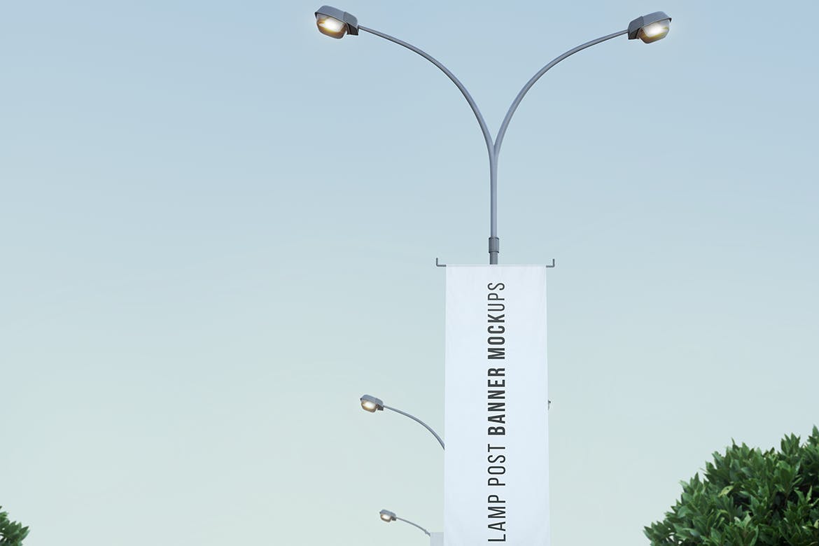 城市灯柱横幅条旗样机模板 City Lamp Post Banners Mockups_img_2