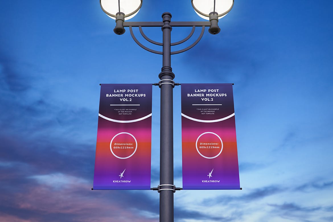 城市灯柱横幅条旗样机模板 City Lamp Post Banners Mockups_img_2