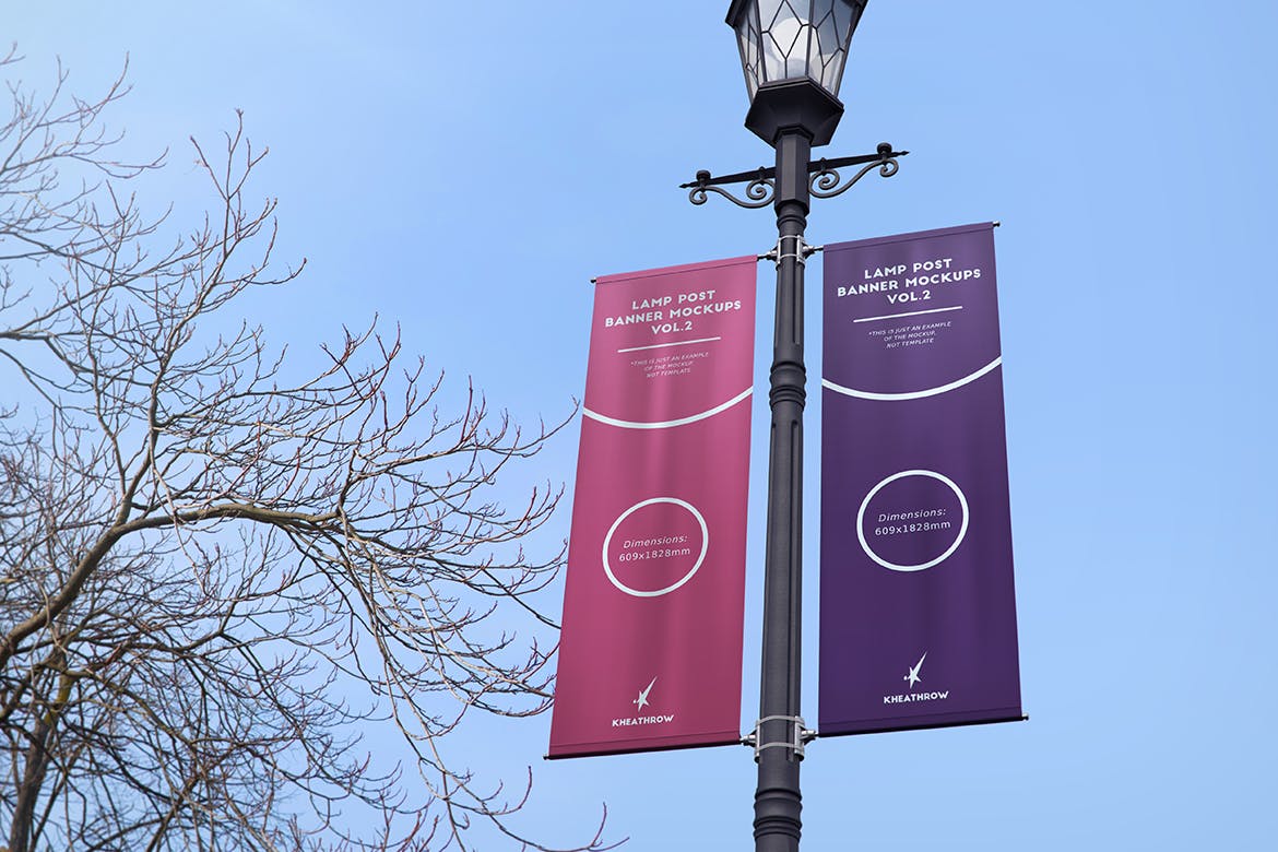 城市灯柱横幅条旗样机模板 City Lamp Post Banners Mockups_img_2