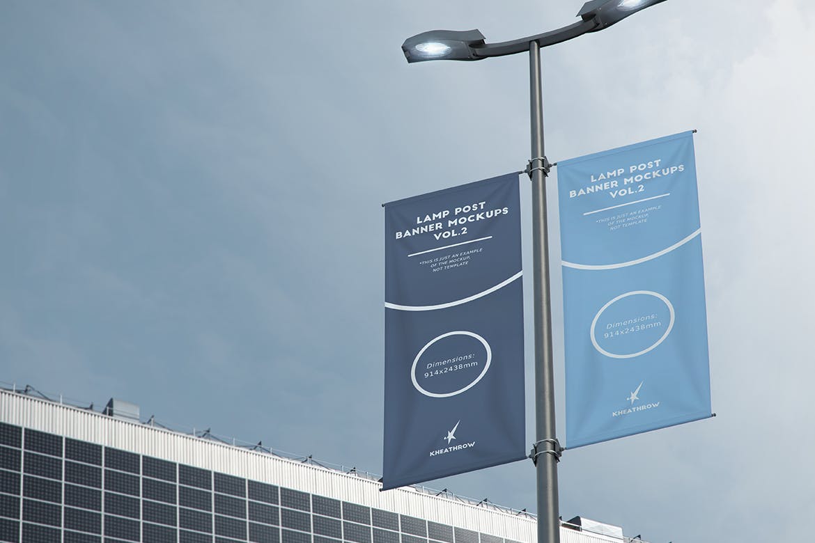 城市灯柱横幅条旗样机模板 City Lamp Post Banners Mockups_img_2