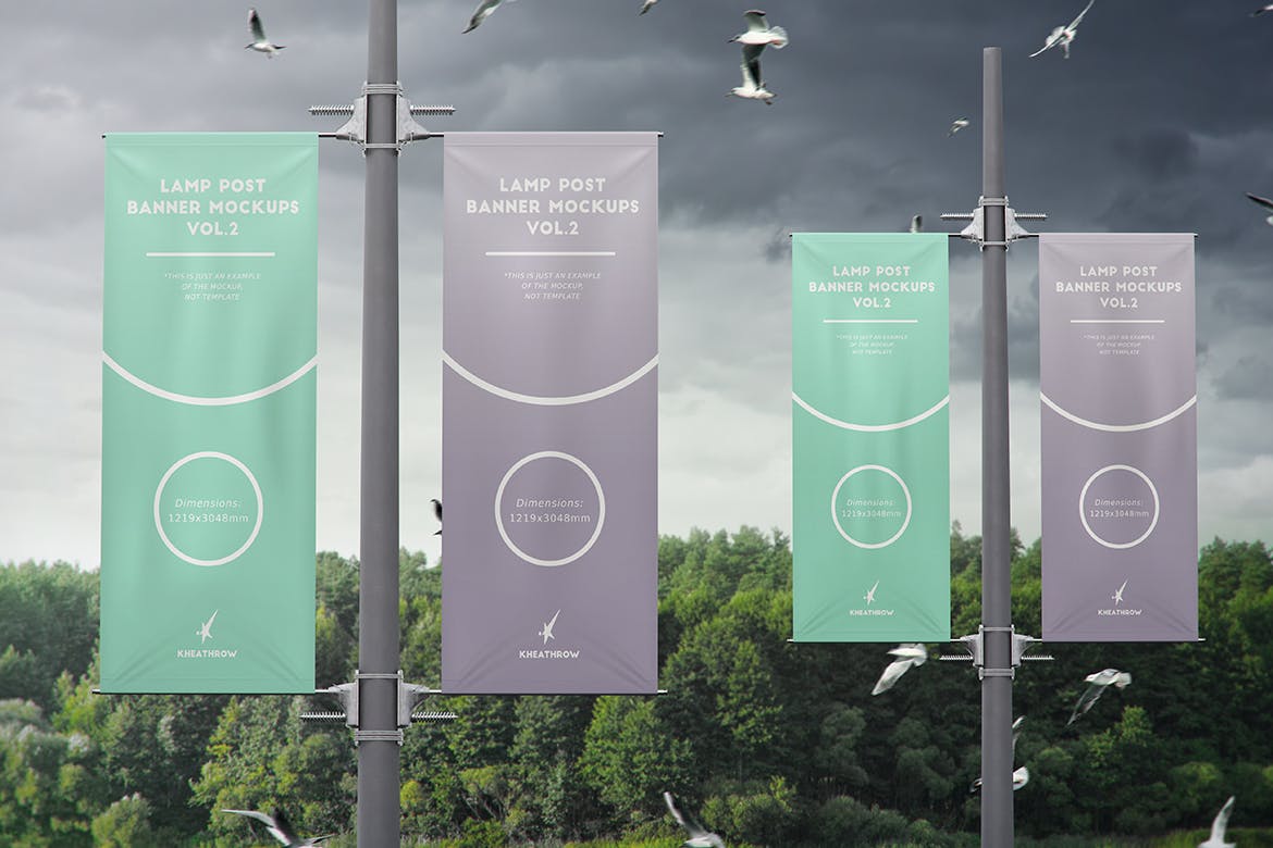 城市灯柱横幅条旗样机模板 City Lamp Post Banners Mockups_img_2