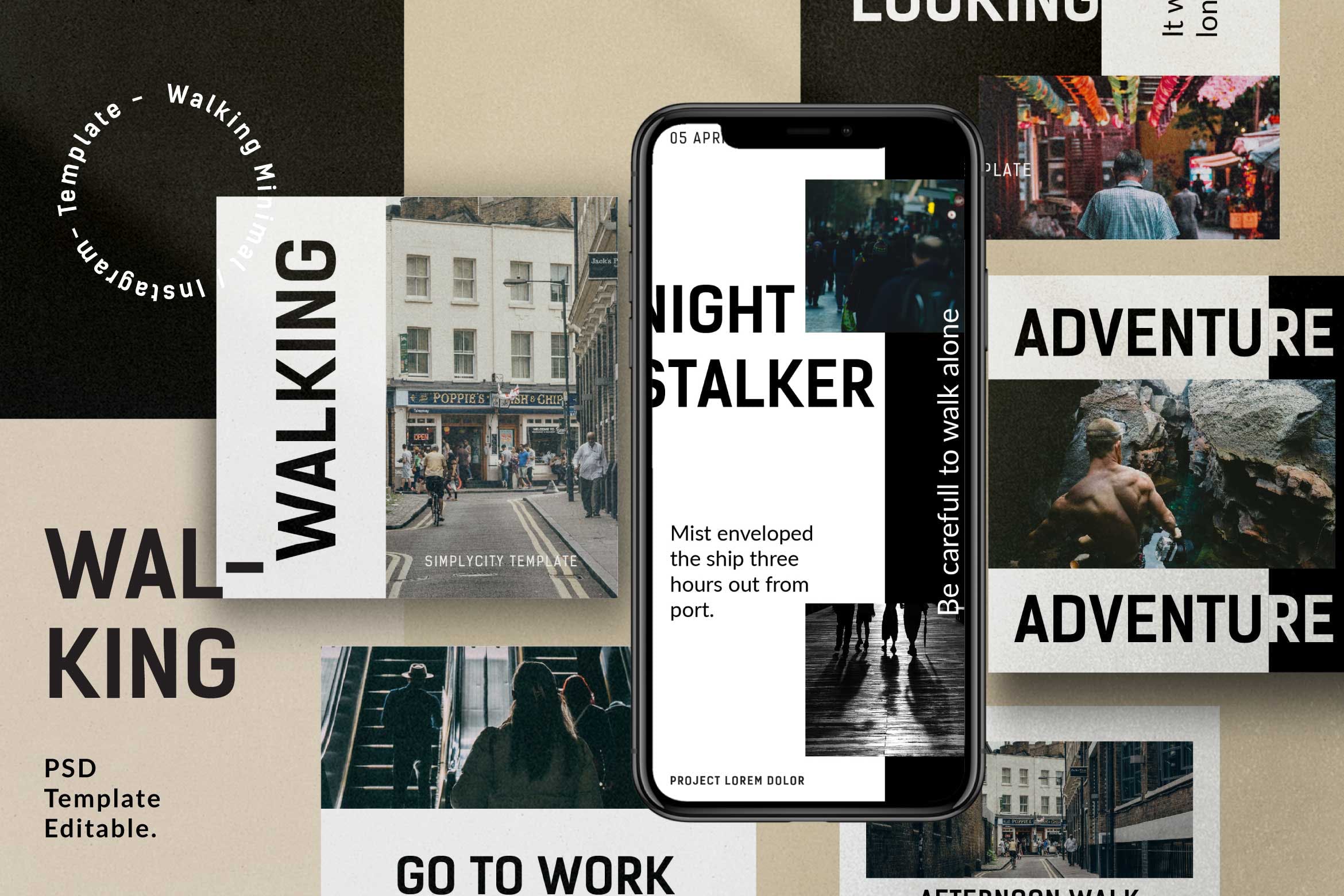 潮流摄影作品集推广新媒体海报模板 Walking - Insta Story & Post Template Instagram_img_2