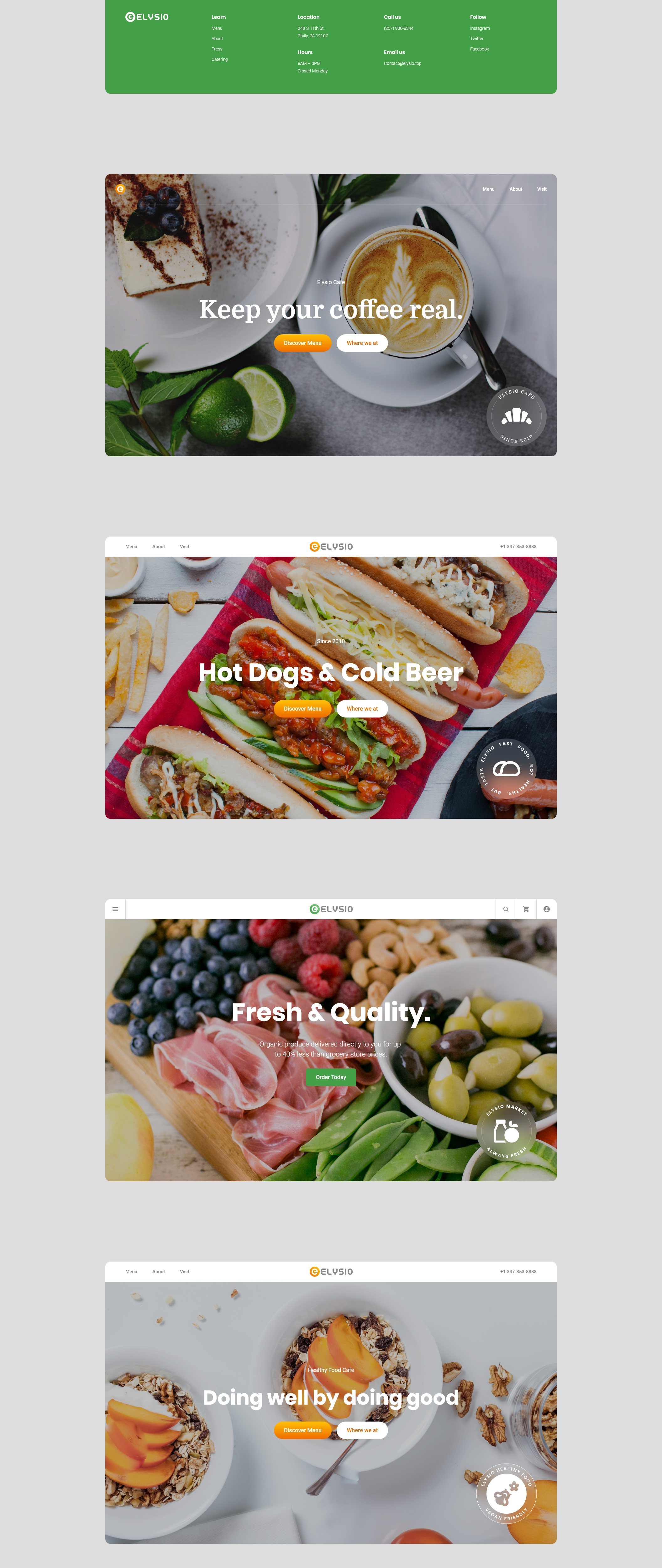 食品咖啡店餐饮网站WEB登陆页设计UI套件 Elysio - Food Web UI Kit_img_2