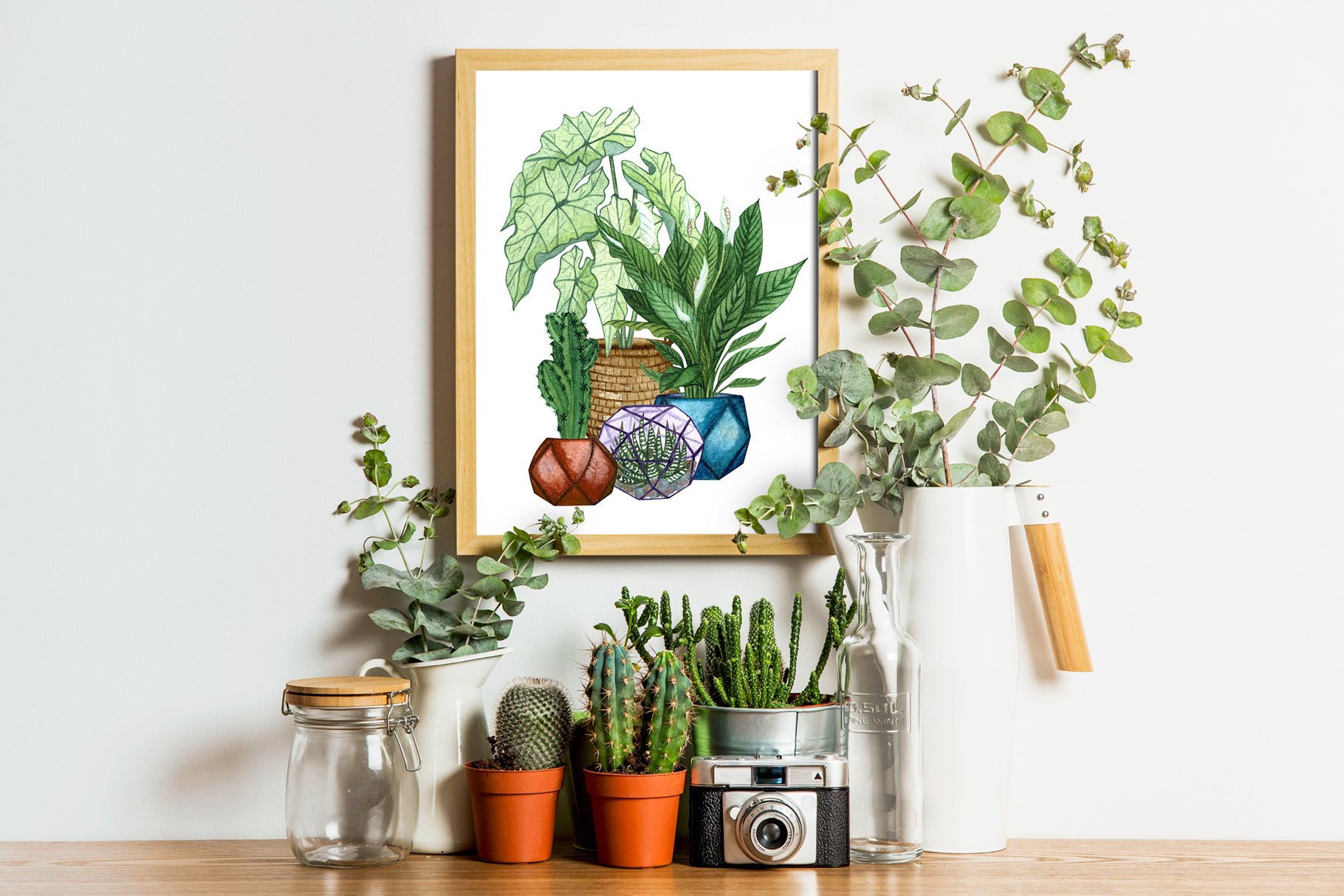 室内盆栽植物无缝隙水彩插画图案 House Plants Watercolor Clip Art_img_2