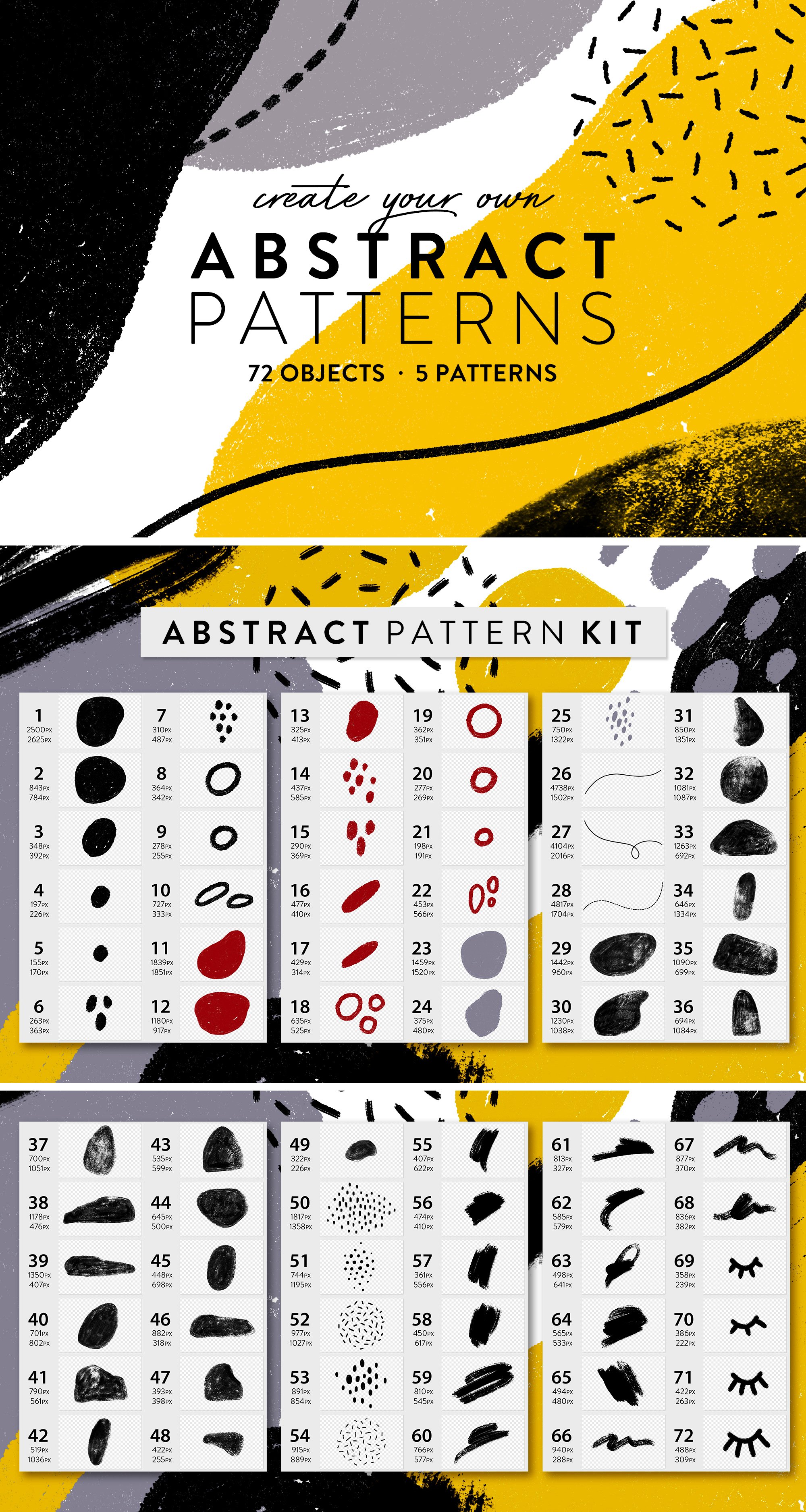 抽象现代多彩手绘图形无缝拼贴纹理素材 Abstract Pattern Kit_img_2