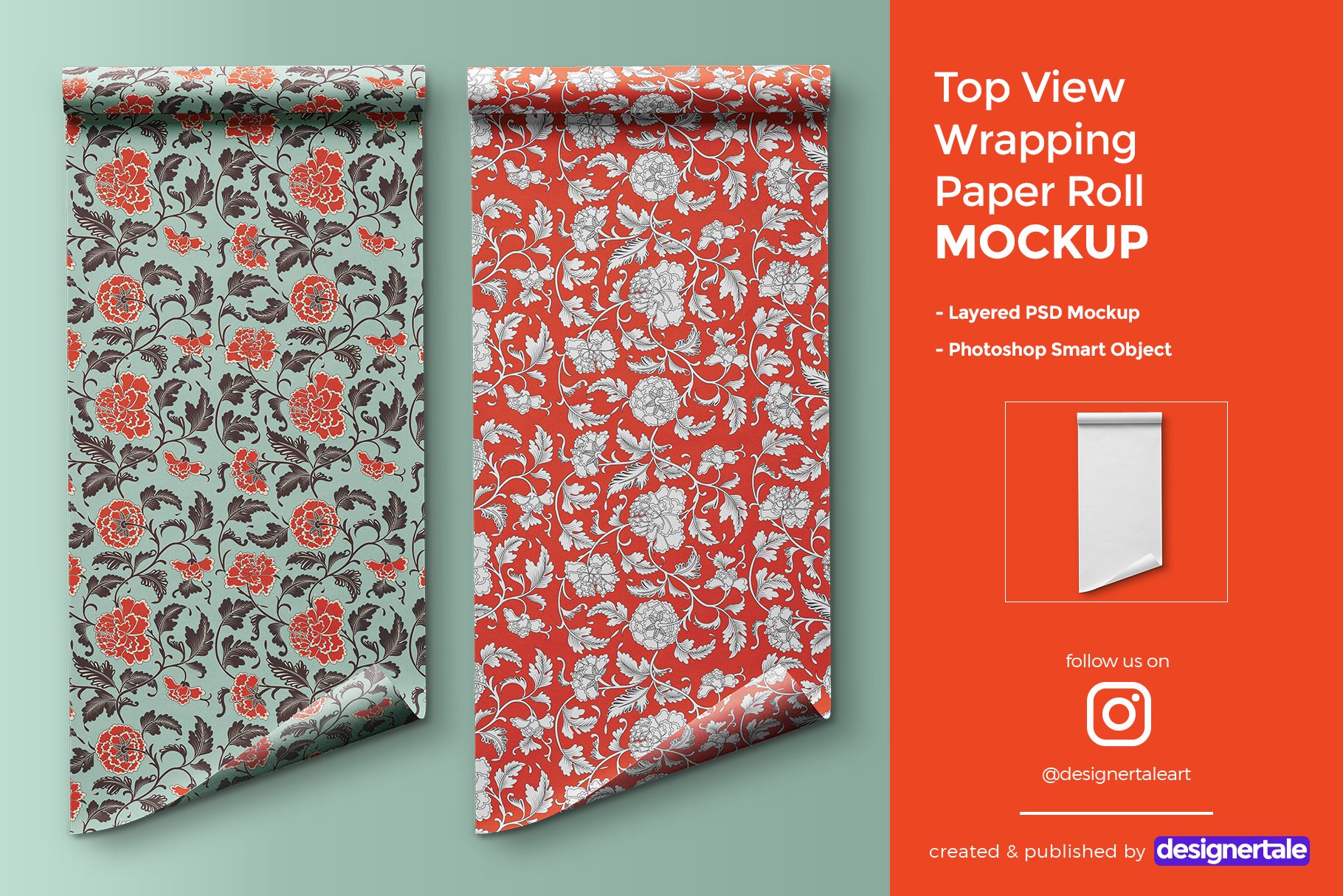 顶视图包装卷纸PSD样机模板 Top View Wrapping Paper Roll Mockup_img_2
