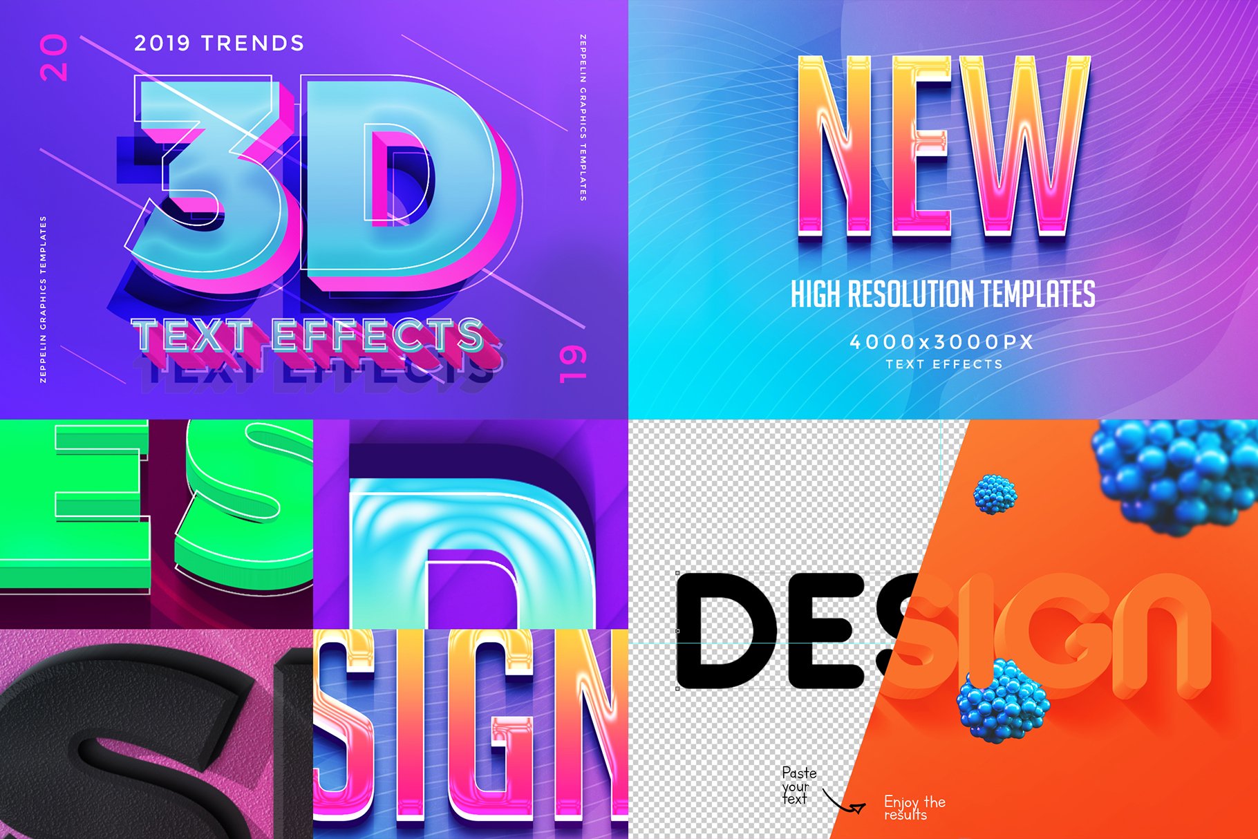 30款潮流3D立体文字PS图层样式 3D Text Effects Bundle Vol.4_img_2