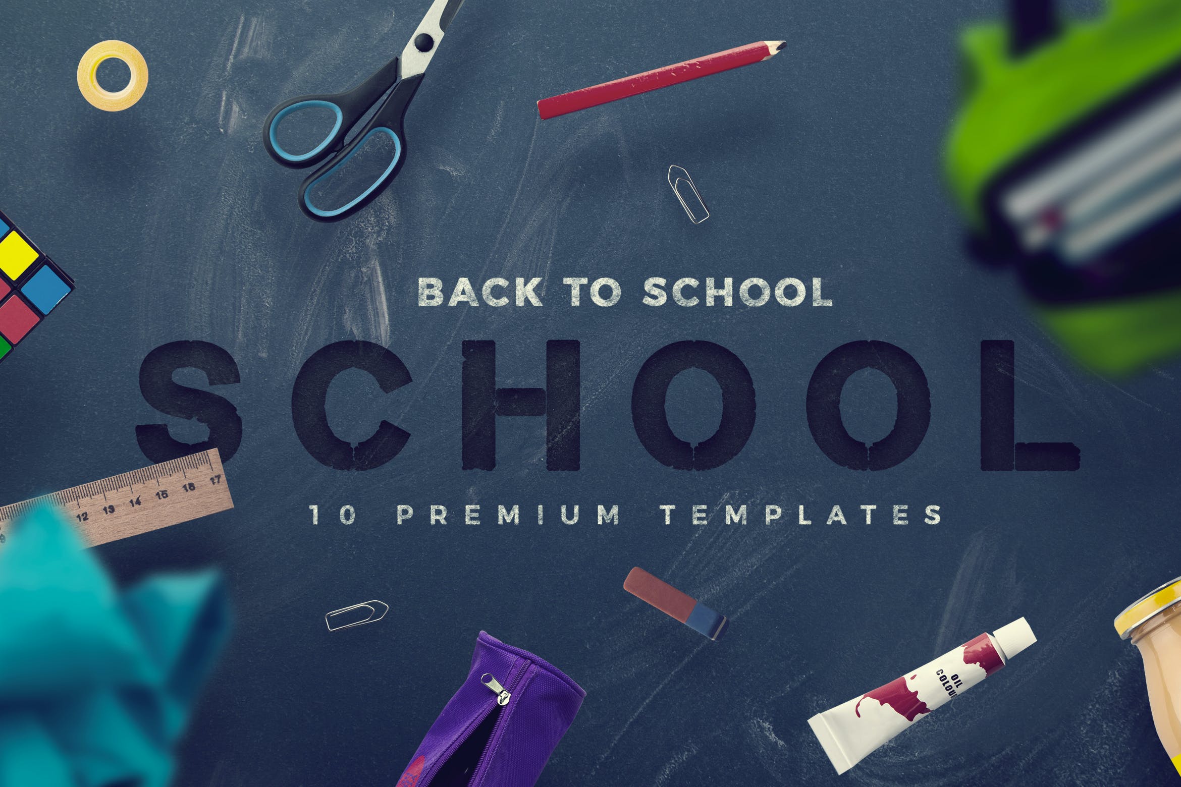 学校黑板办公文具场景海报样机模板 Back To School - 10 Premium Hero Image Templates_img_2