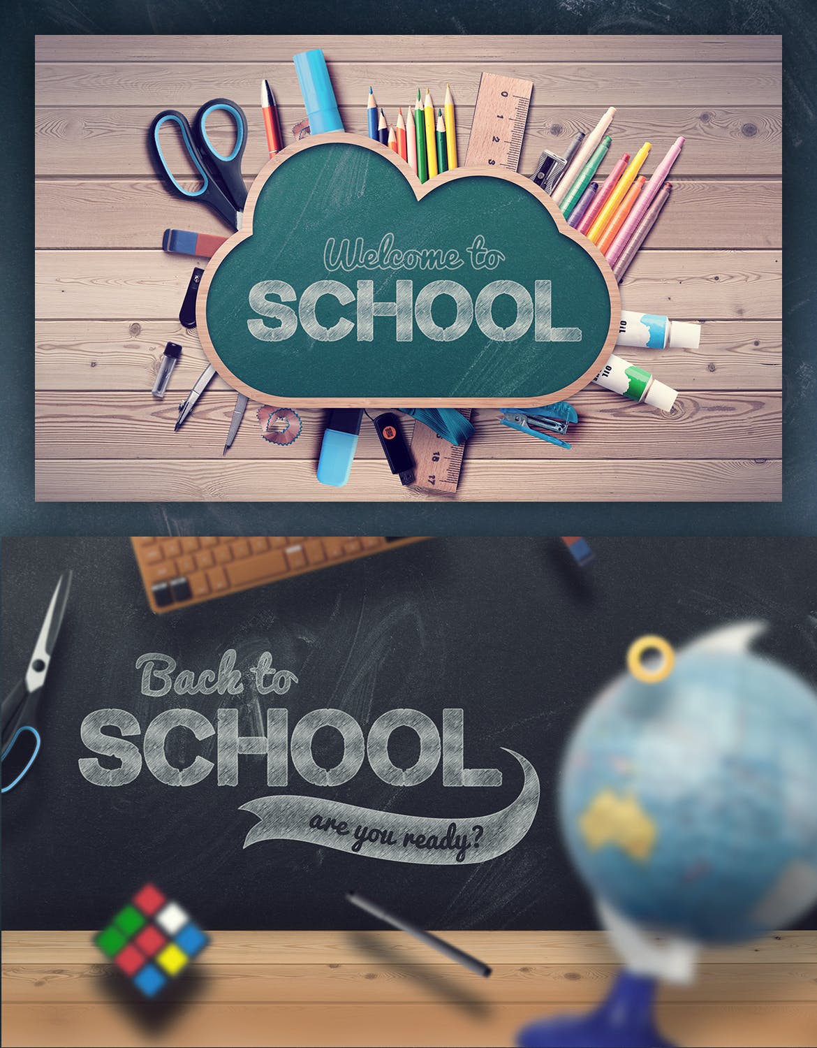 学校黑板办公文具场景海报样机模板 Back To School - 10 Premium Hero Image Templates_img_2