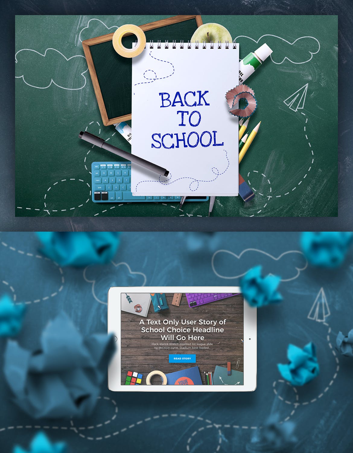 学校黑板办公文具场景海报样机模板 Back To School - 10 Premium Hero Image Templates_img_2