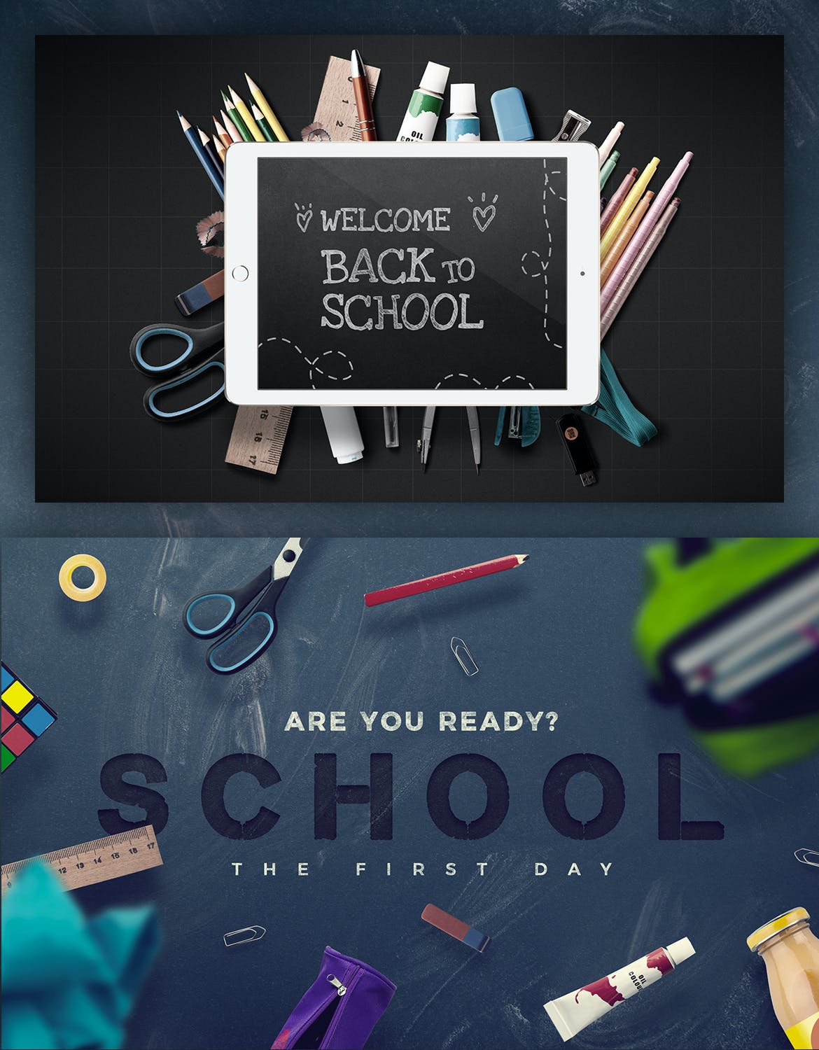 学校黑板办公文具场景海报样机模板 Back To School - 10 Premium Hero Image Templates_img_2