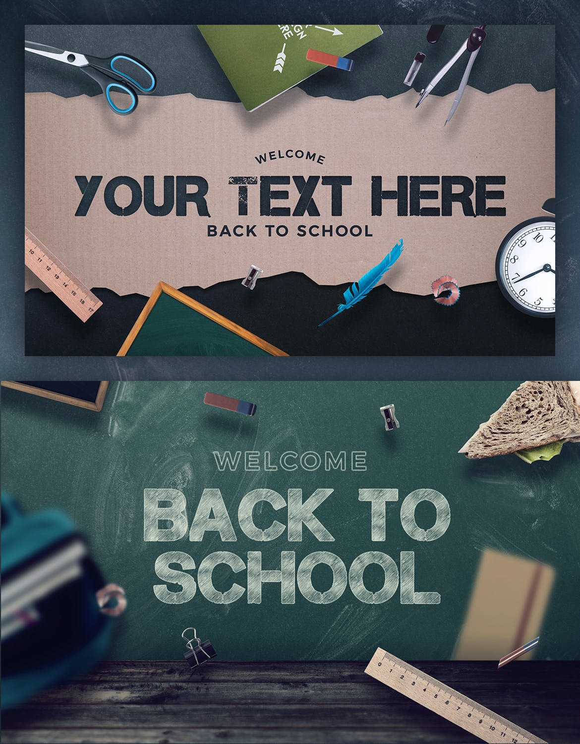 学校黑板办公文具场景海报样机模板 Back To School - 10 Premium Hero Image Templates_img_2