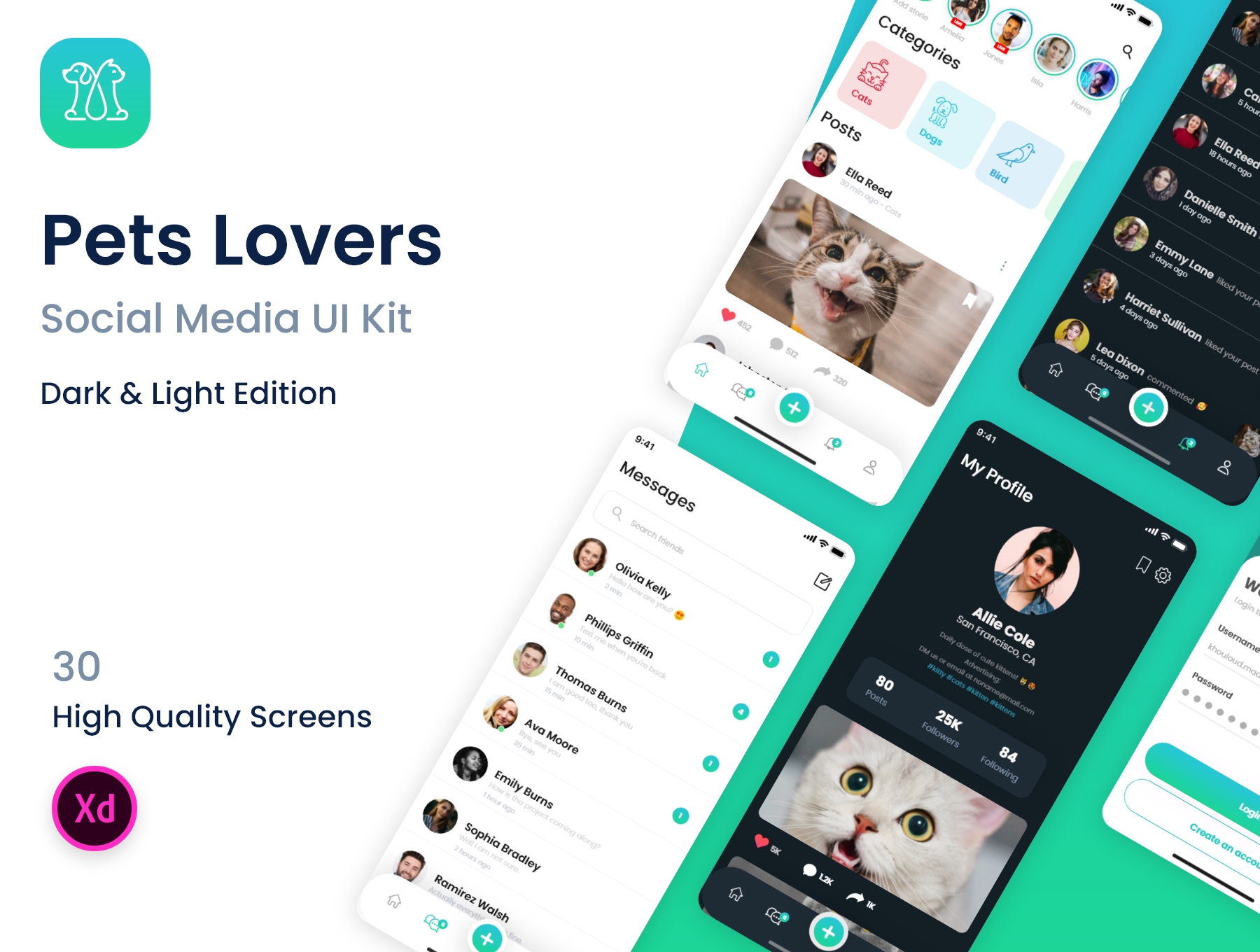 新媒体交友应用APP界面设计UI套件 PetsLovers - Social Media APP UI Kit_img_2