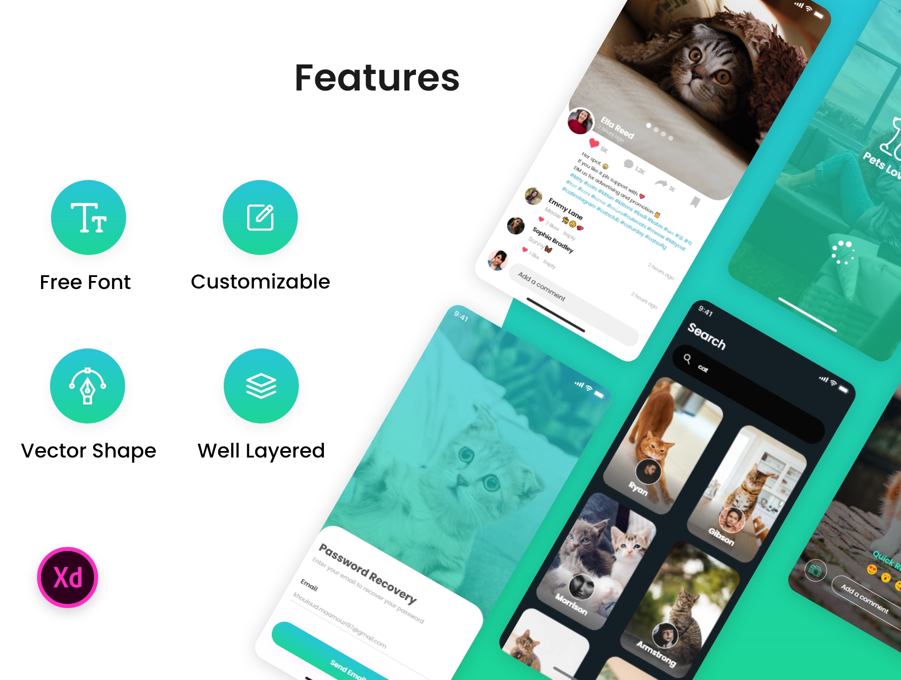 新媒体交友应用APP界面设计UI套件 PetsLovers - Social Media APP UI Kit_img_2