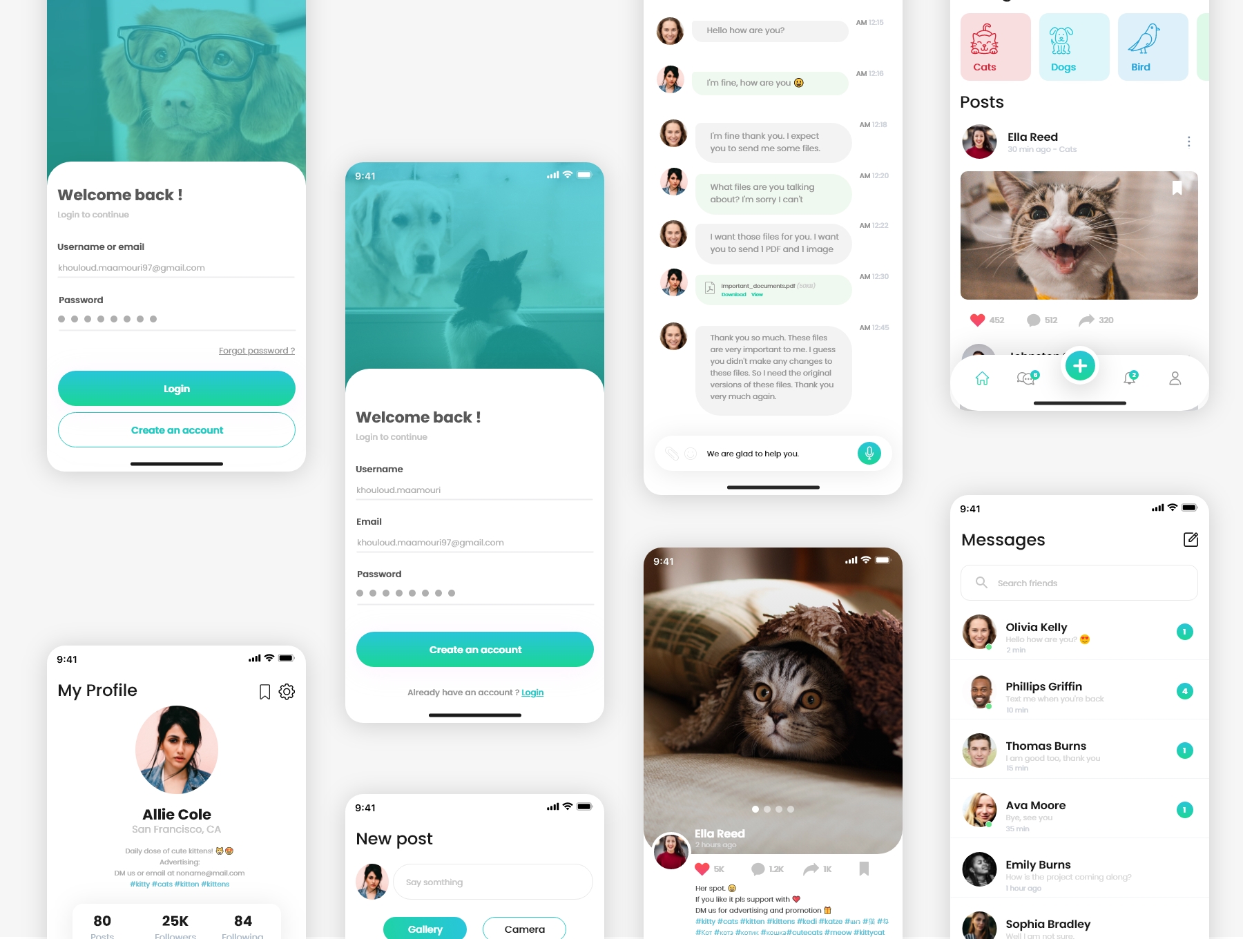 新媒体交友应用APP界面设计UI套件 PetsLovers - Social Media APP UI Kit_img_2