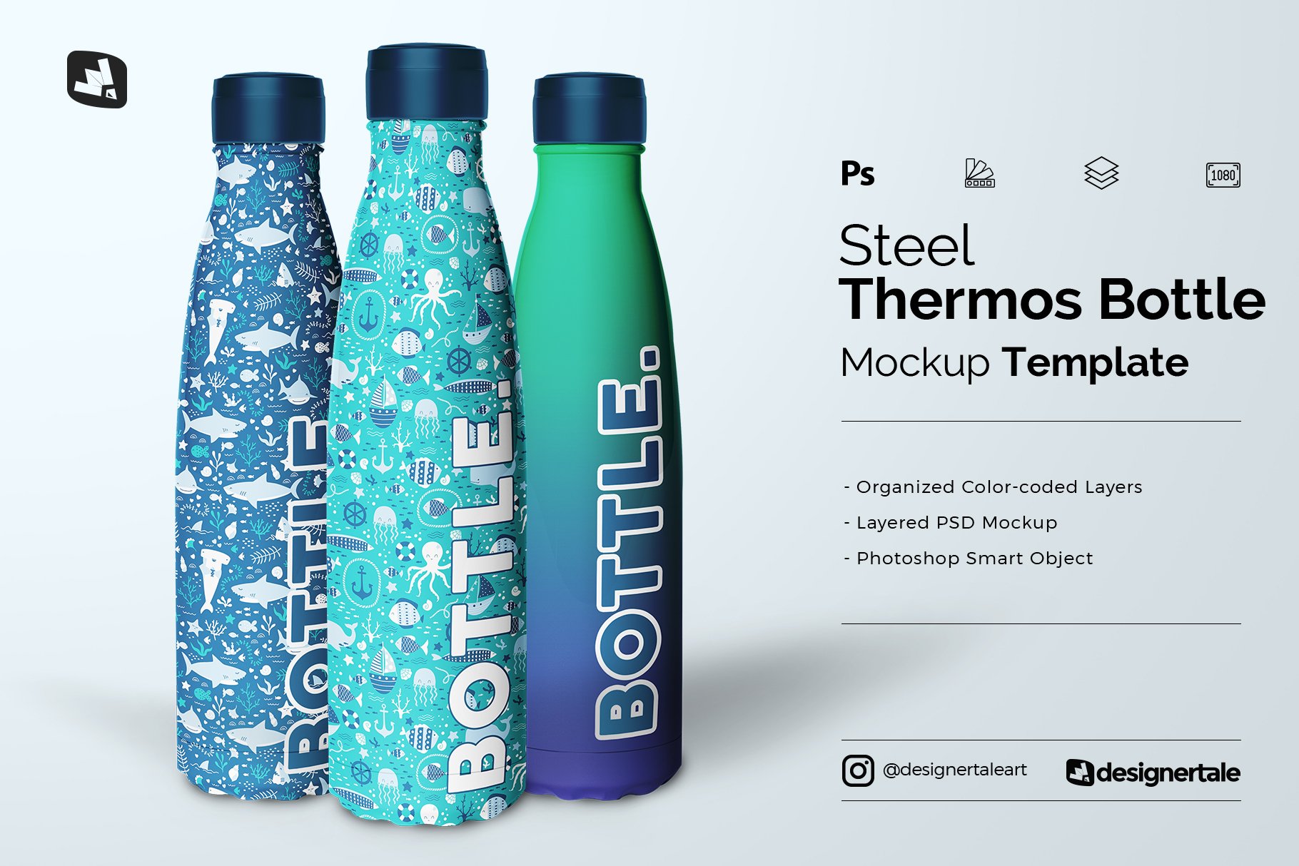 保温热水瓶样机模板 Steel Thermos Bottle Mockup_img_2