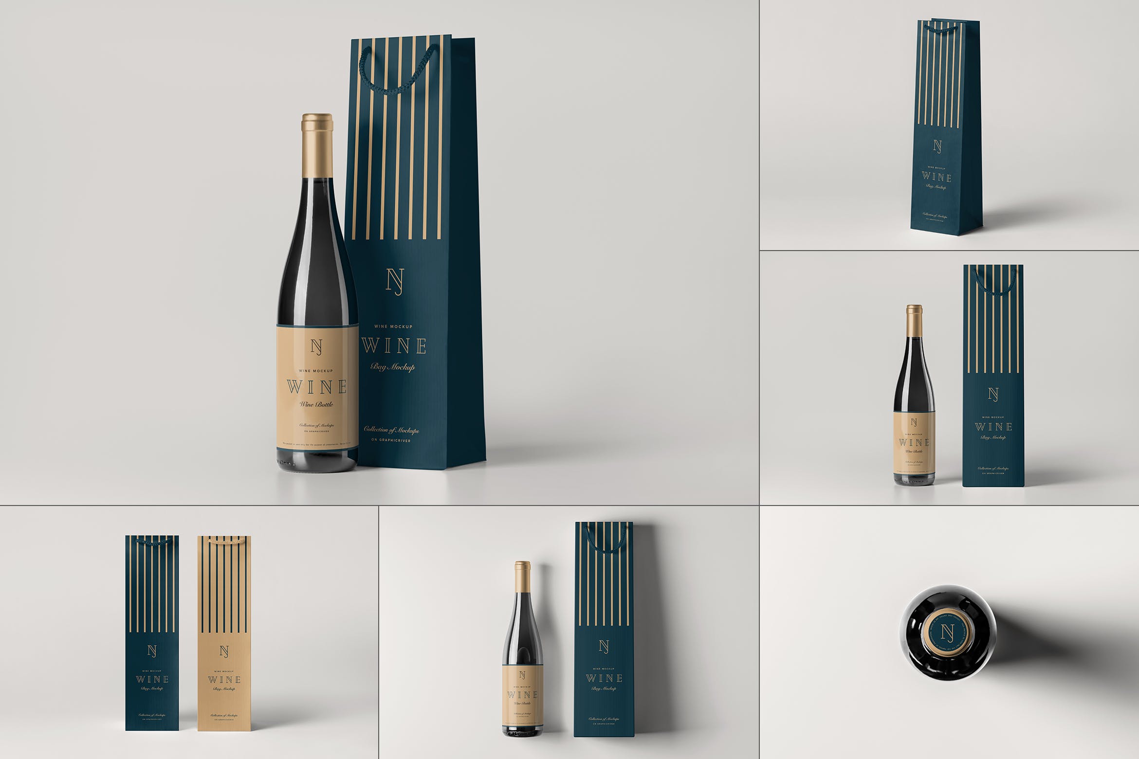 葡萄酒瓶包装袋样机模板 Wine Bag & Bottle Mockup 2_img_2