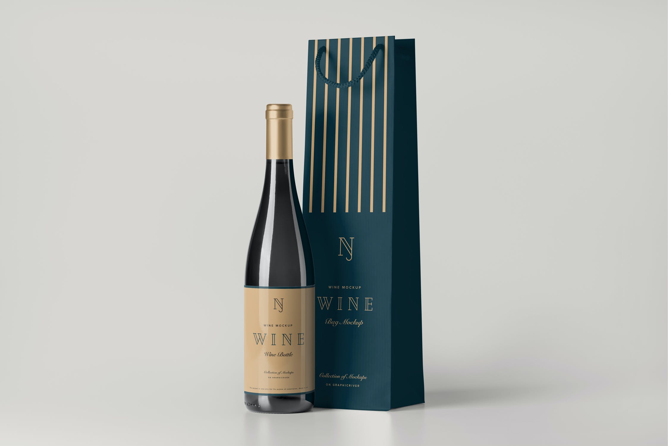 葡萄酒瓶包装袋样机模板 Wine Bag & Bottle Mockup 2_img_2