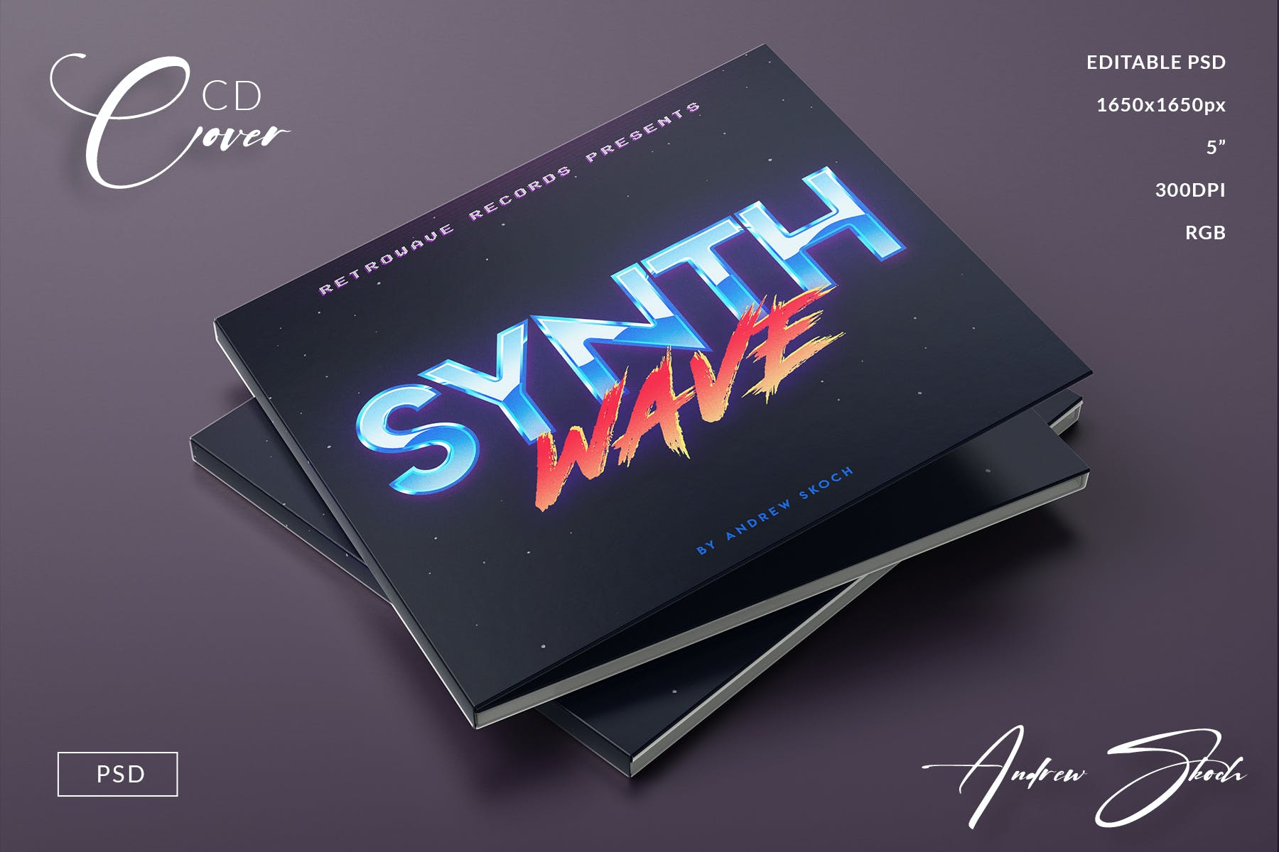 80年代复古合成波风格CD封面模板 80s Synthwave Cover Artwork_img_2