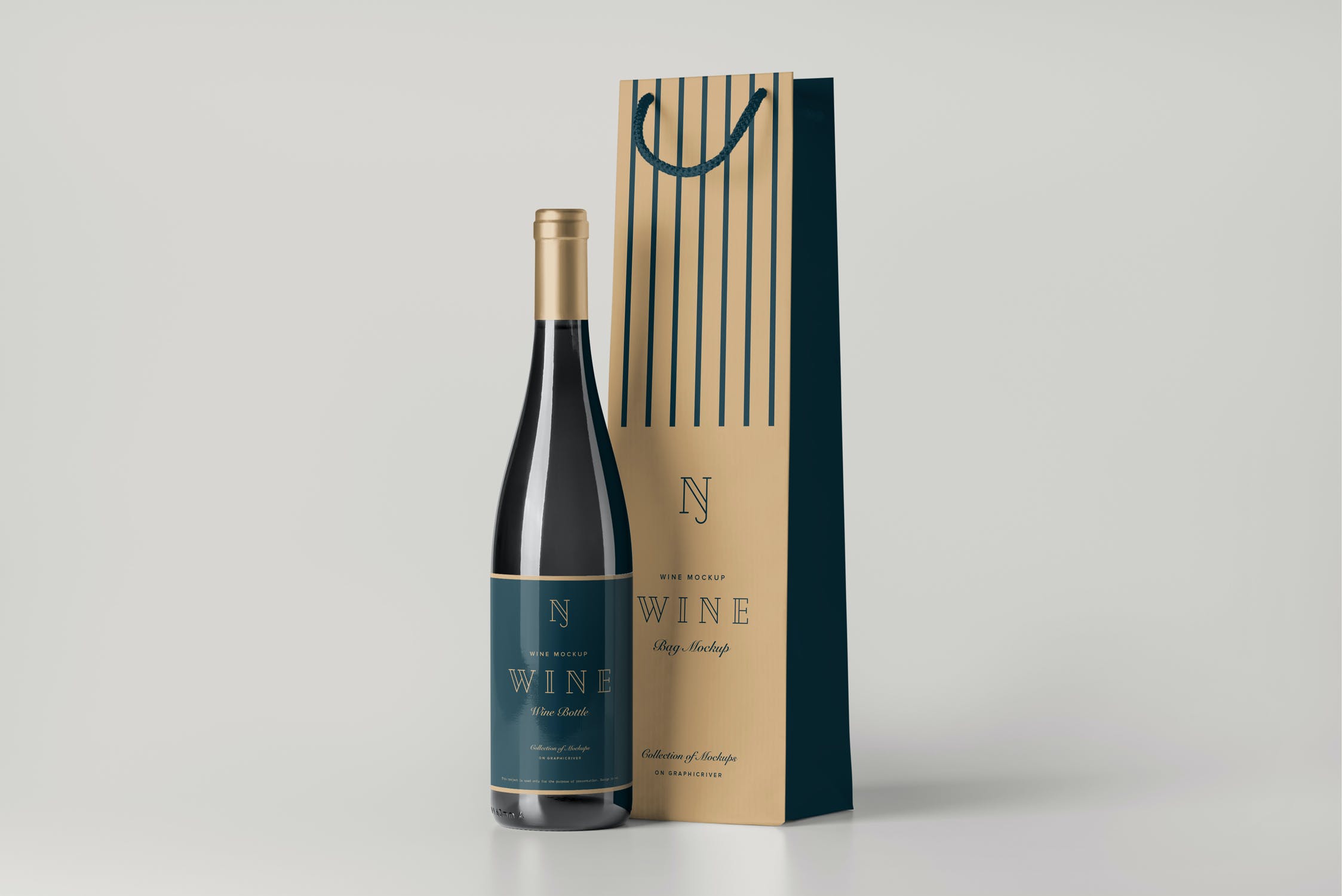 葡萄酒瓶包装袋样机模板 Wine Bag & Bottle Mockup 2_img_2