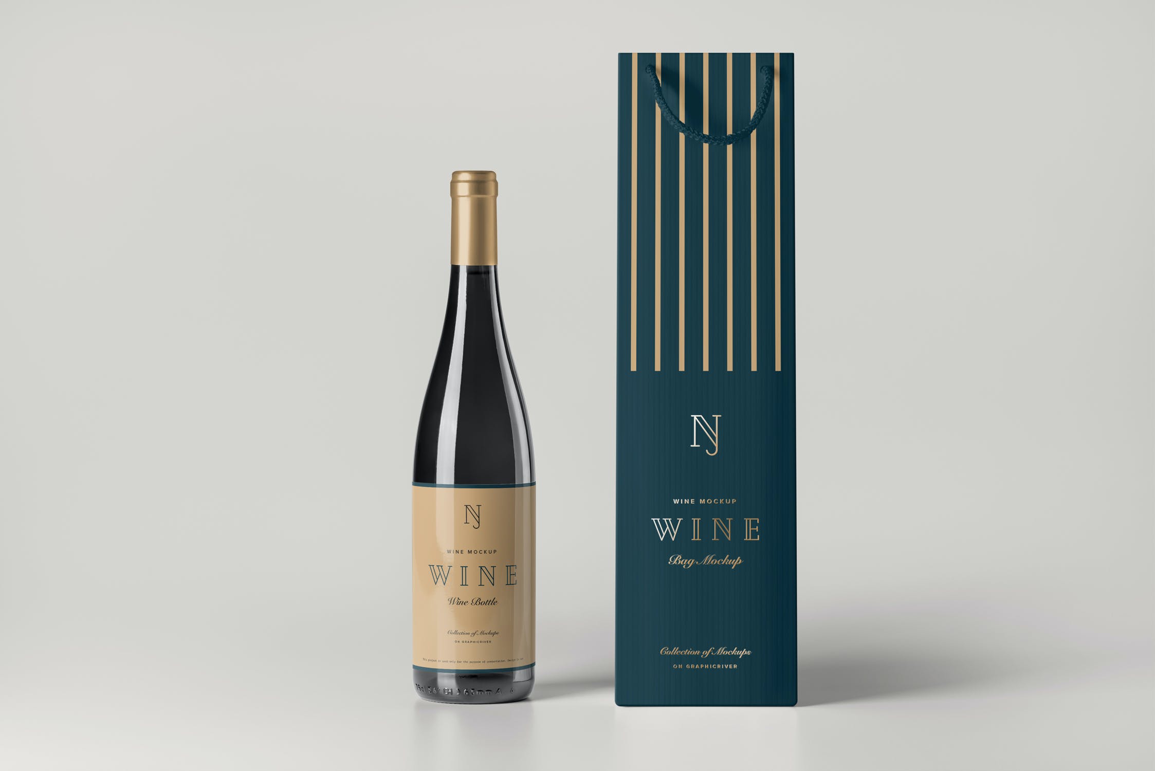 葡萄酒瓶包装袋样机模板 Wine Bag & Bottle Mockup 2_img_2