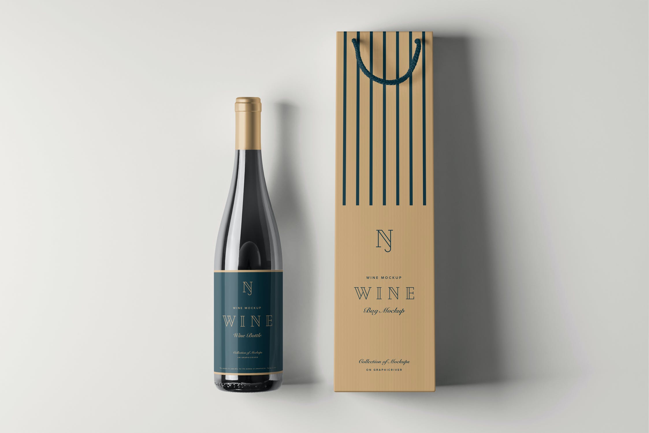 葡萄酒瓶包装袋样机模板 Wine Bag & Bottle Mockup 2_img_2