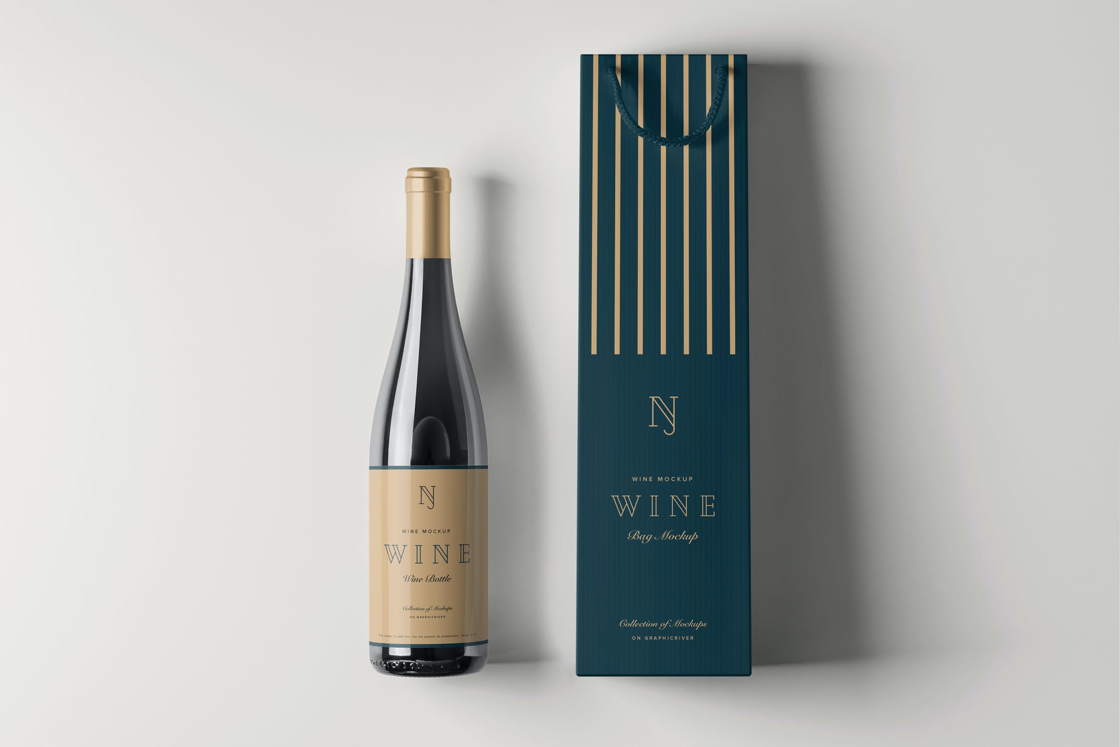 葡萄酒瓶包装袋样机模板 Wine Bag & Bottle Mockup 2_img_2