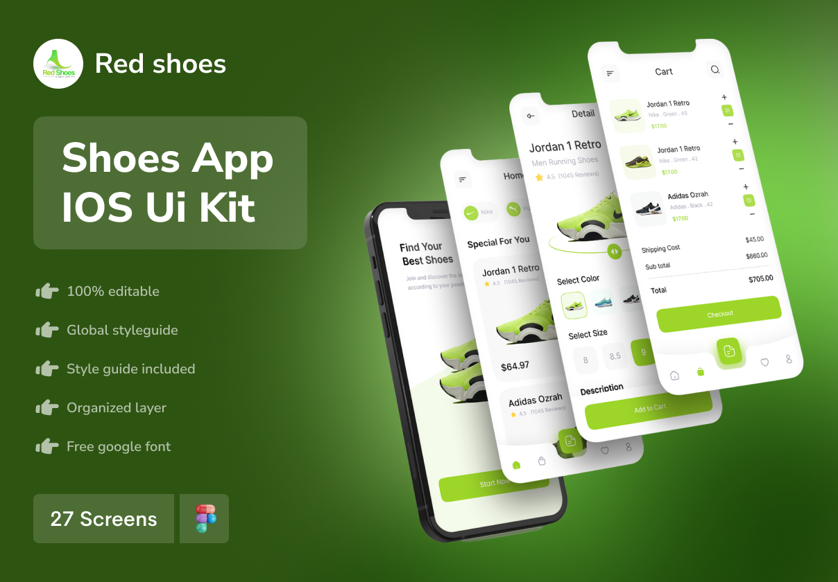 27屏高级鞋店在线购物商城APP软件界面设计Figma模板套件 Red shoes - Shoes App IOS Ui Kit_img_1