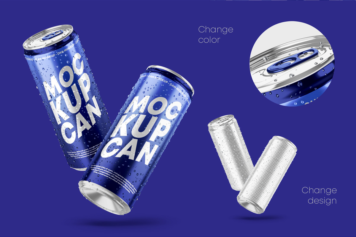 6款光泽饮料啤酒易拉罐样机模板 Glossy Metallic Can Mockup Set_img_2