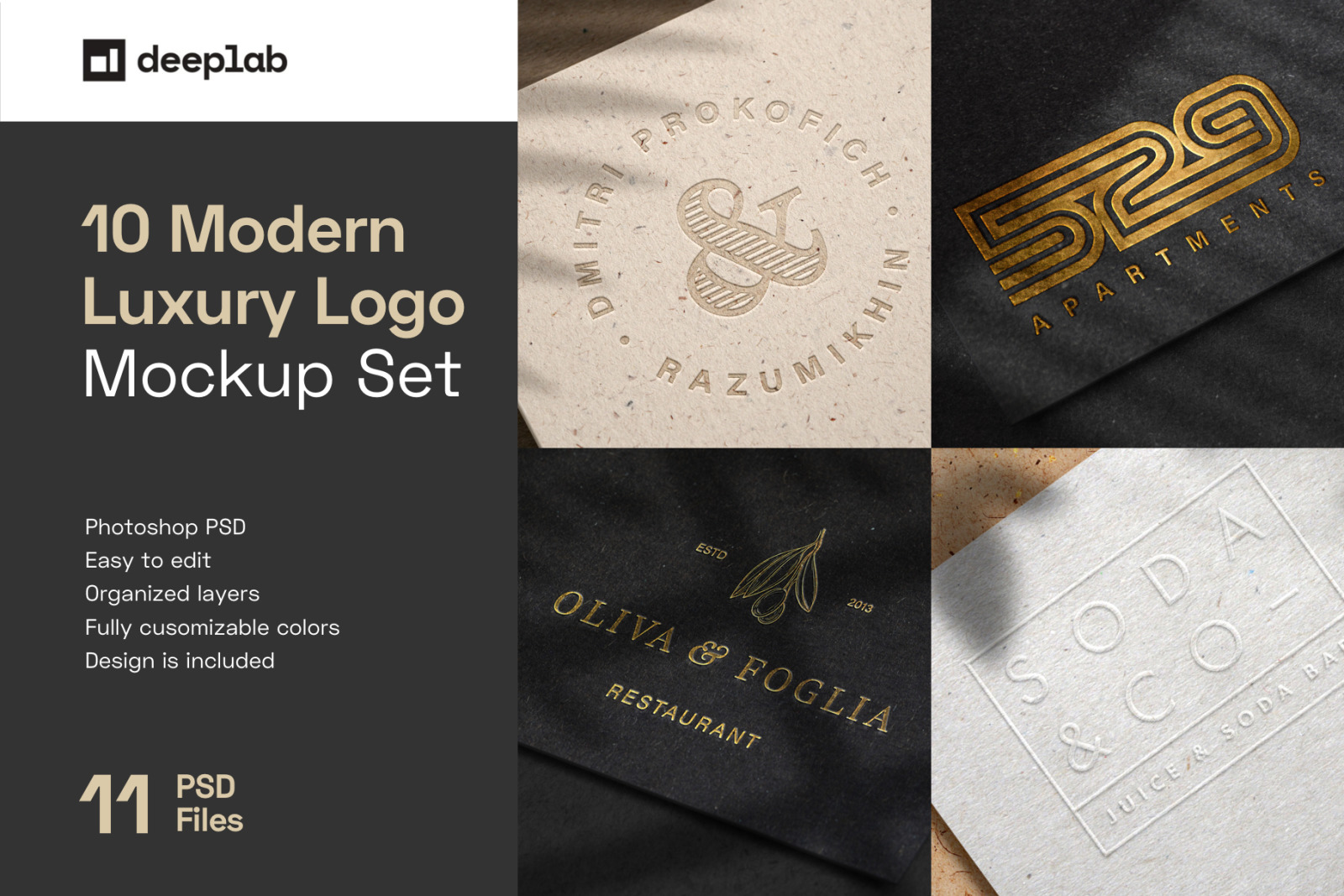 10款烫金压印徽标标志印刷工艺展示样机 Modern Luxury Logo Mockup Set 2_img_2