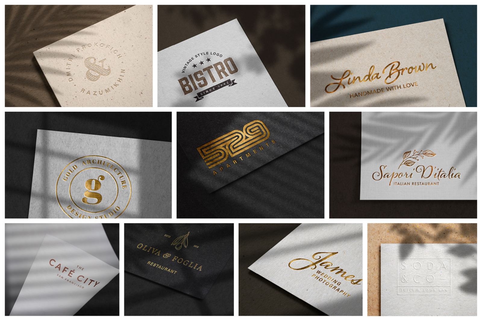 10款烫金压印徽标标志印刷工艺展示样机 Modern Luxury Logo Mockup Set 2_img_2