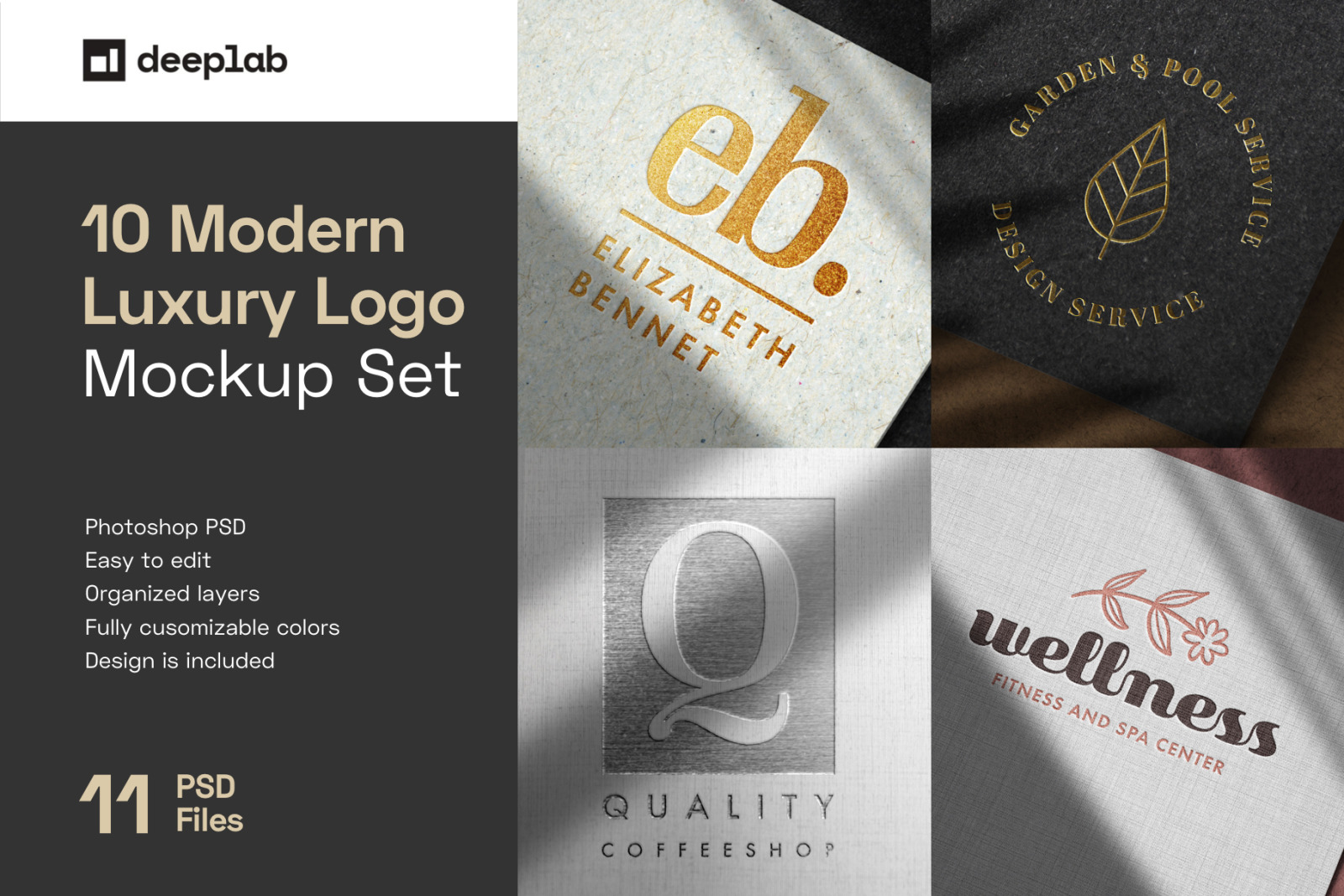 10款烫金压印徽标印刷工艺展示样机 Modern Luxury Logo Mockup Set 1_img_2
