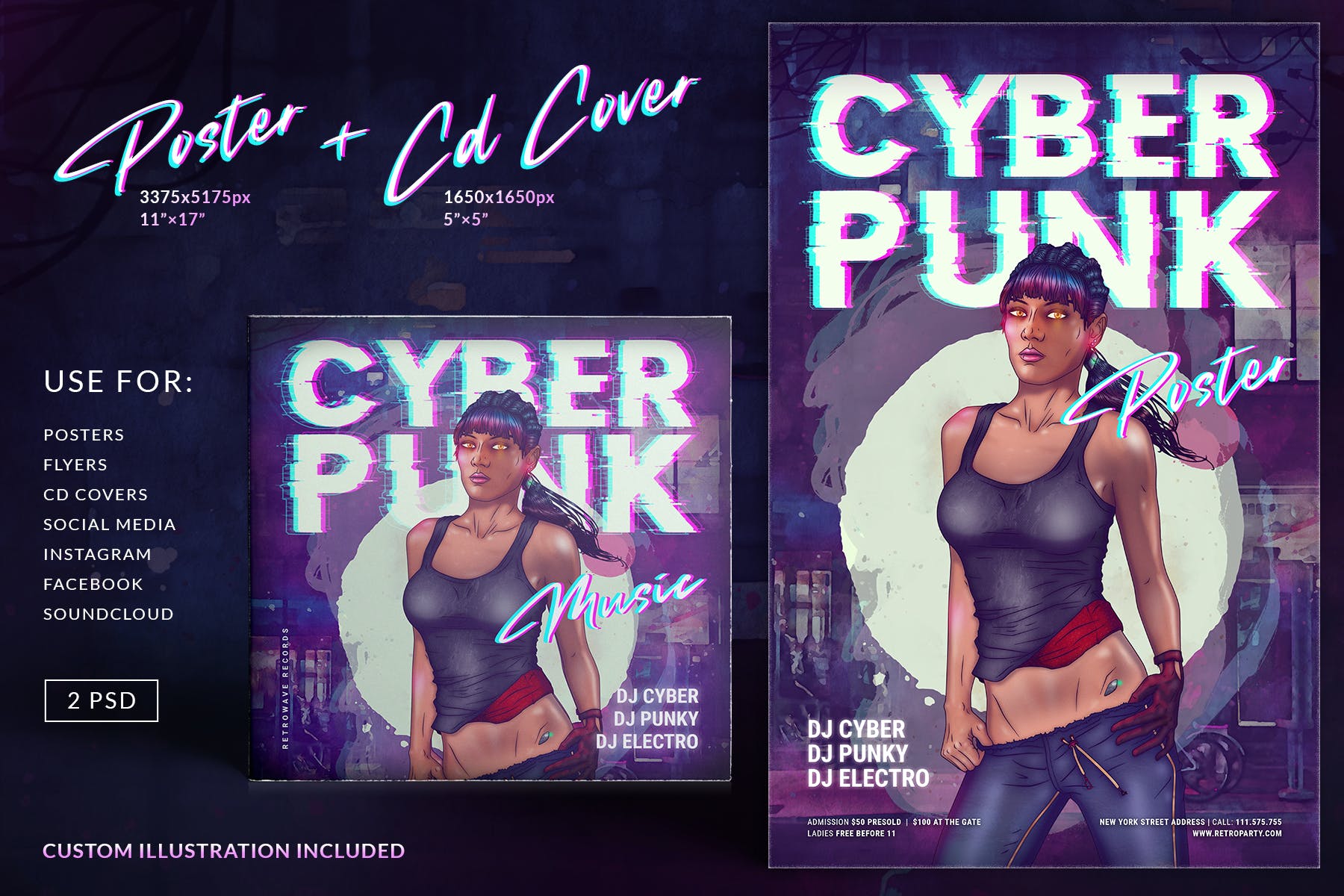 复古赛博朋克CD封面海报模板 Cyberpunk Poster CD Cover_img_2