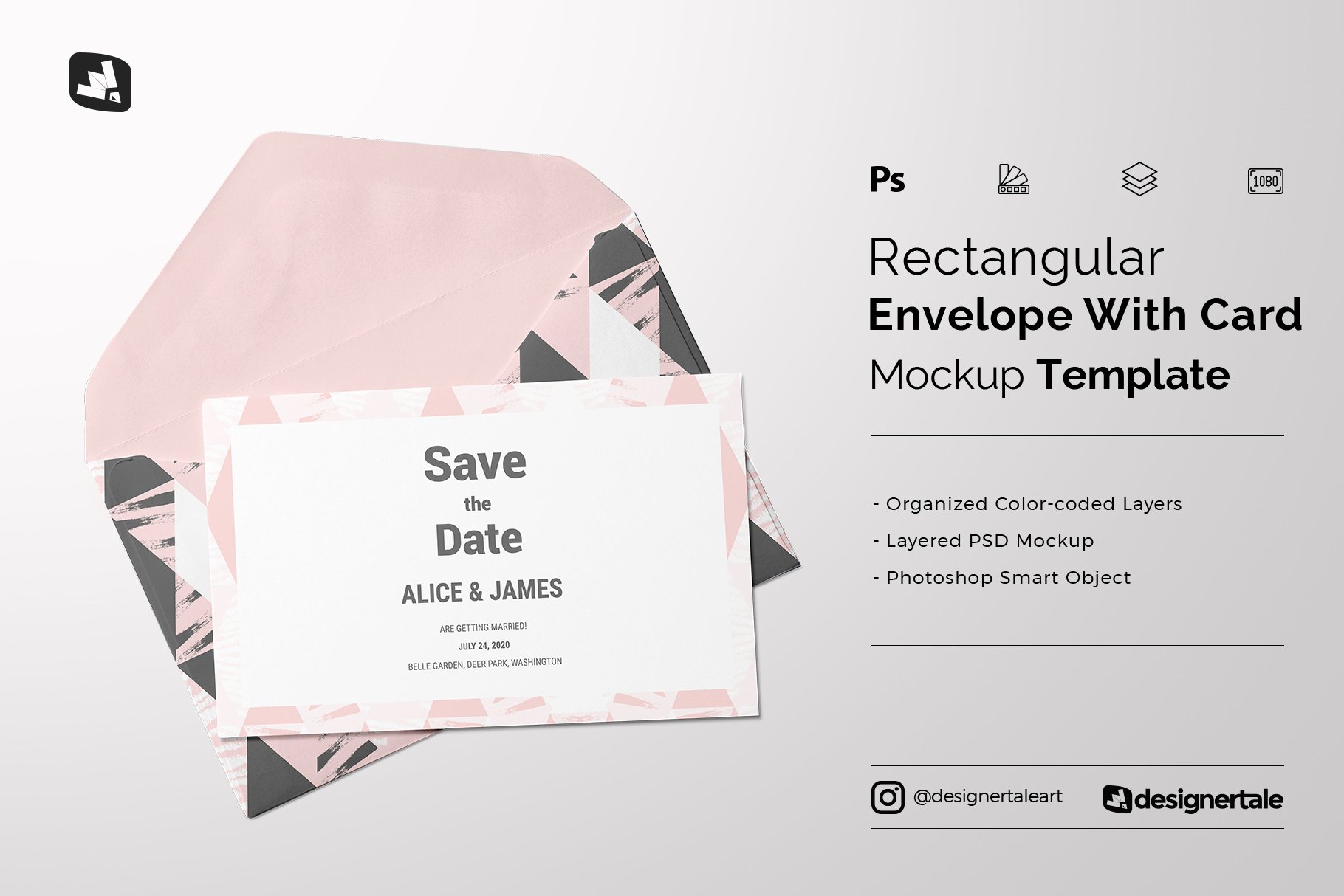 邀请函卡片信封样机模板 Rectangular Envelope & Card Mockup_img_2