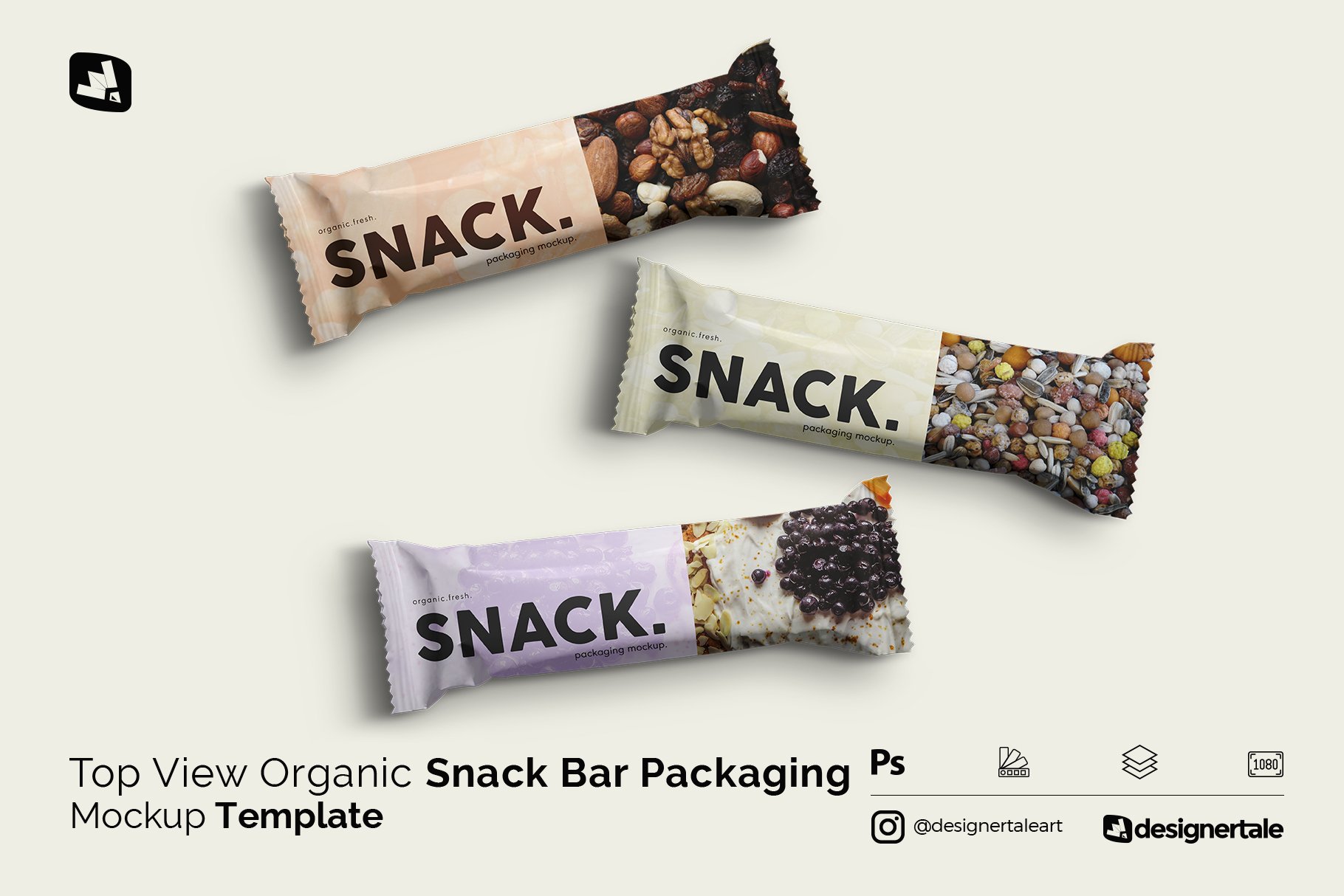 食品小零食塑料袋包装样机模板 Organic Snack Bar Packaging Mockup_img_2