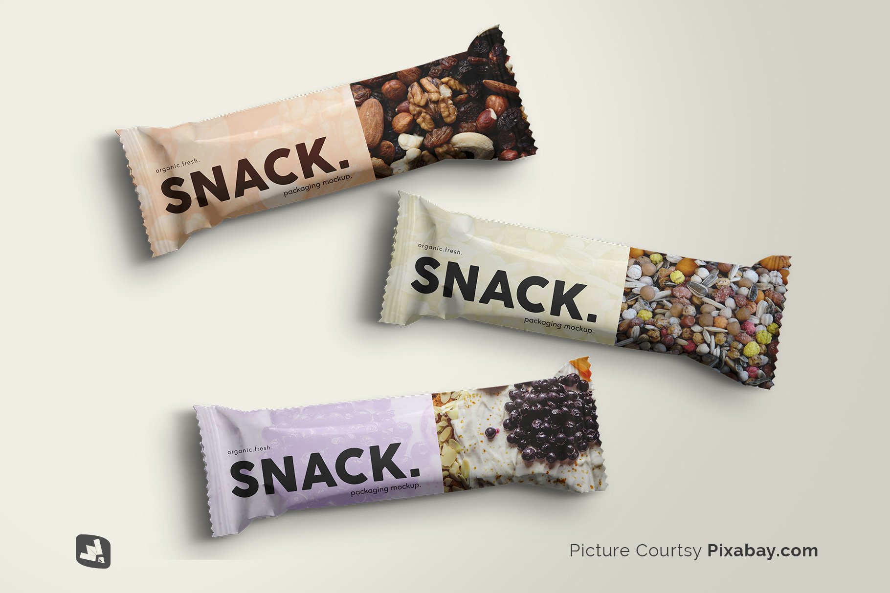 食品小零食塑料袋包装样机模板 Organic Snack Bar Packaging Mockup_img_2