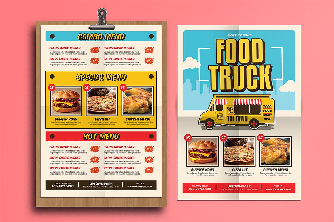 波普艺术风汉堡西餐快餐海报模板 Pop Art Food Truck Flyer / Menu_img_2