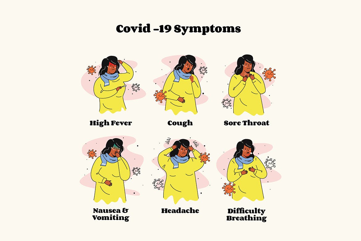 新冠病毒安全防护人物矢量插画 Covid19 Symptoms & Prevention Graphic Illustration_img_2