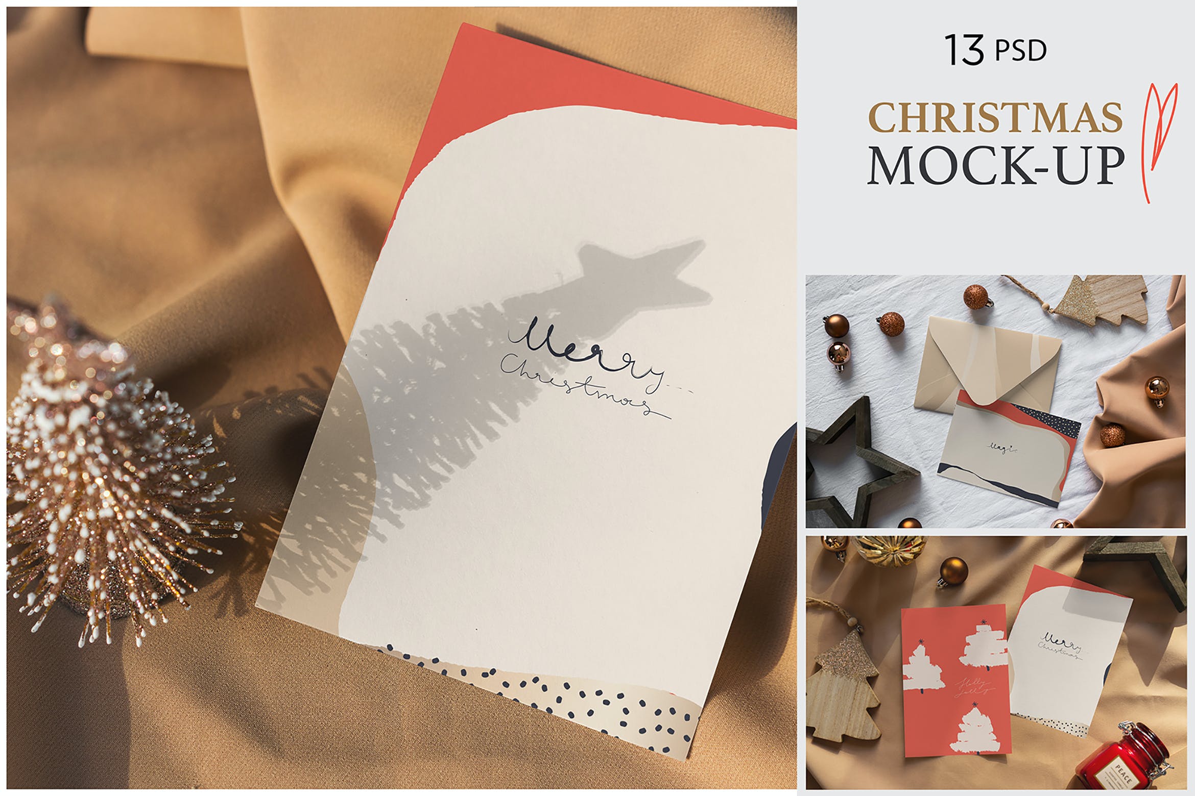 13个圣诞节邀请函卡片样机模板 Christmas Postcard Mockups_img_2