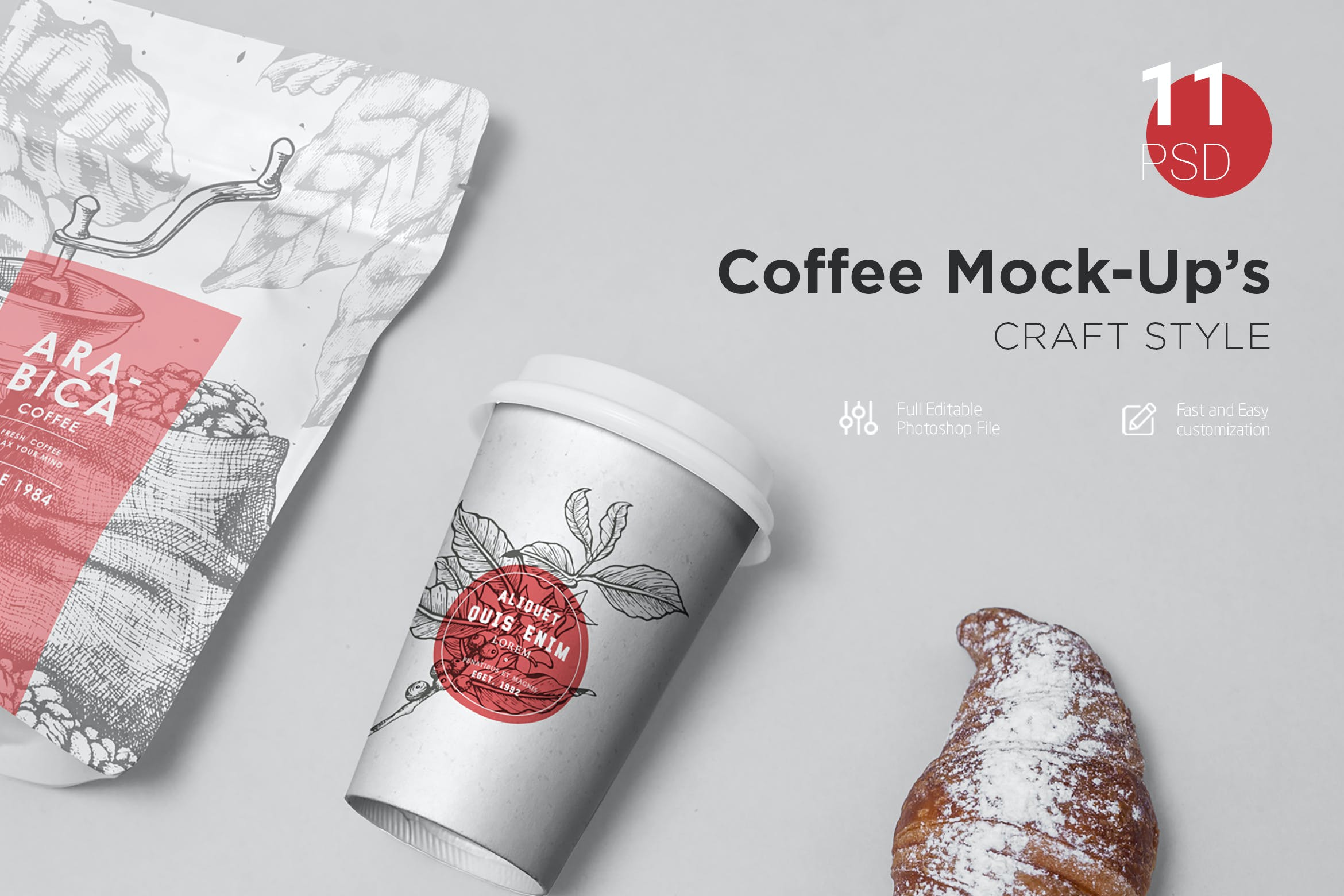 11款咖啡品牌纸杯包装袋样机模板 Coffee Mockup