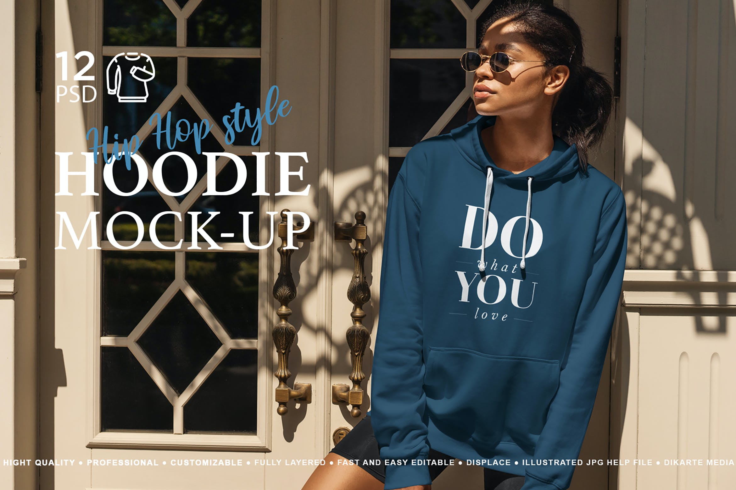 嘻哈风连衣帽卫衣设计样机模板 Hoodie Mockup Hip Hop Style_img_2