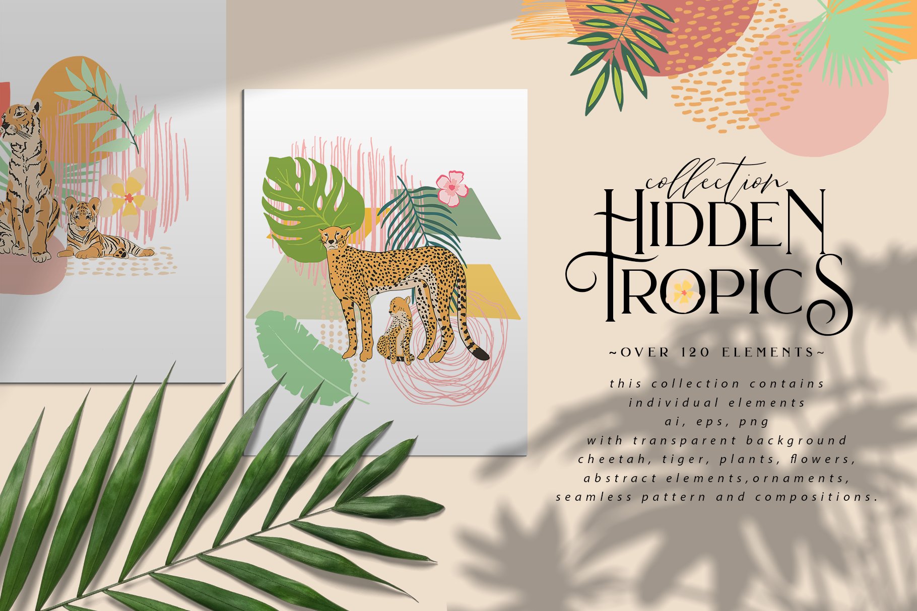 150多种丛林植物老虎豹子矢量图案集 Hidden Tropics Collection_img_2