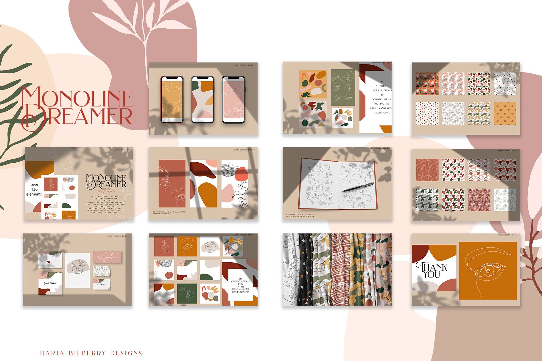 夏季抽象手绘植物花卉插画套装 Summer Graphic Bundle_img_2