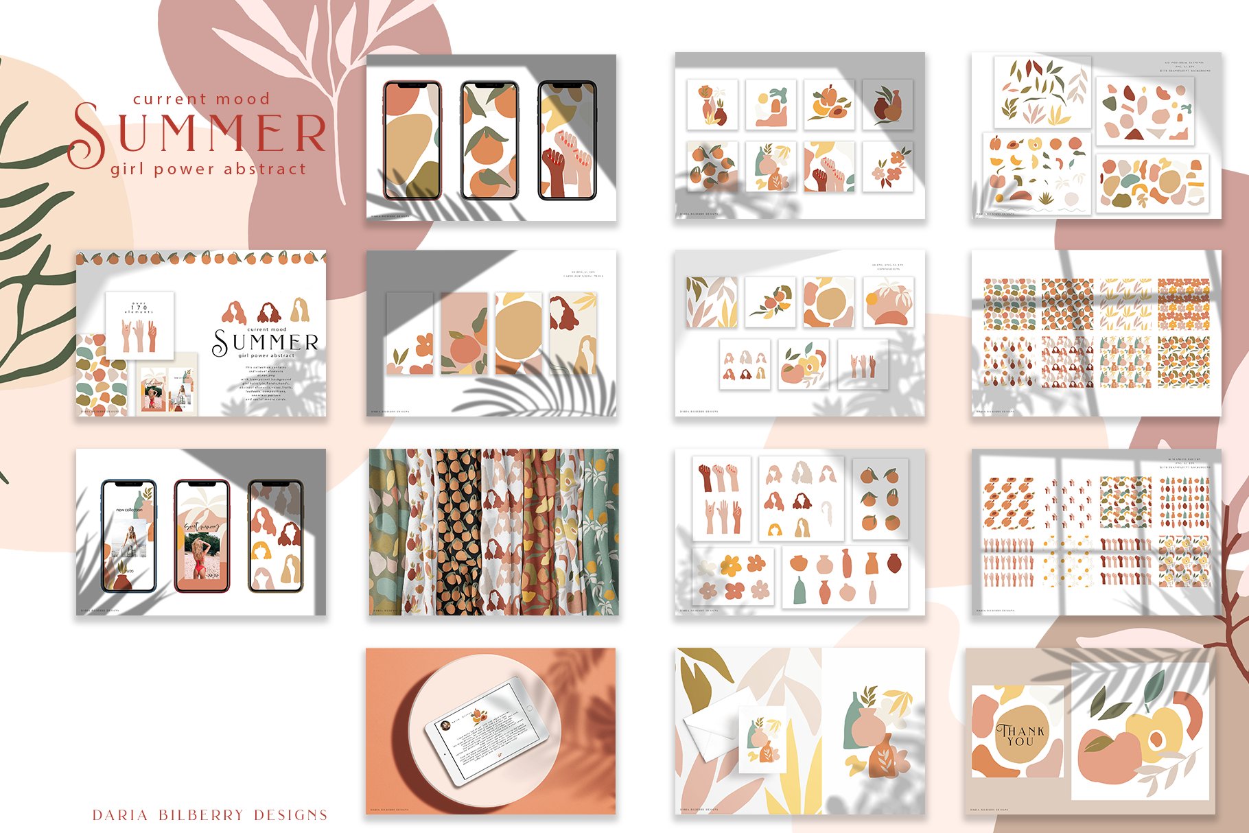 夏季抽象手绘植物花卉插画套装 Summer Graphic Bundle_img_2