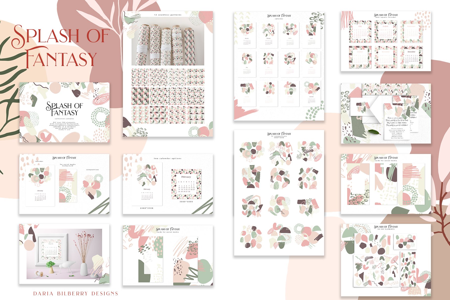 夏季抽象手绘植物花卉插画套装 Summer Graphic Bundle_img_2