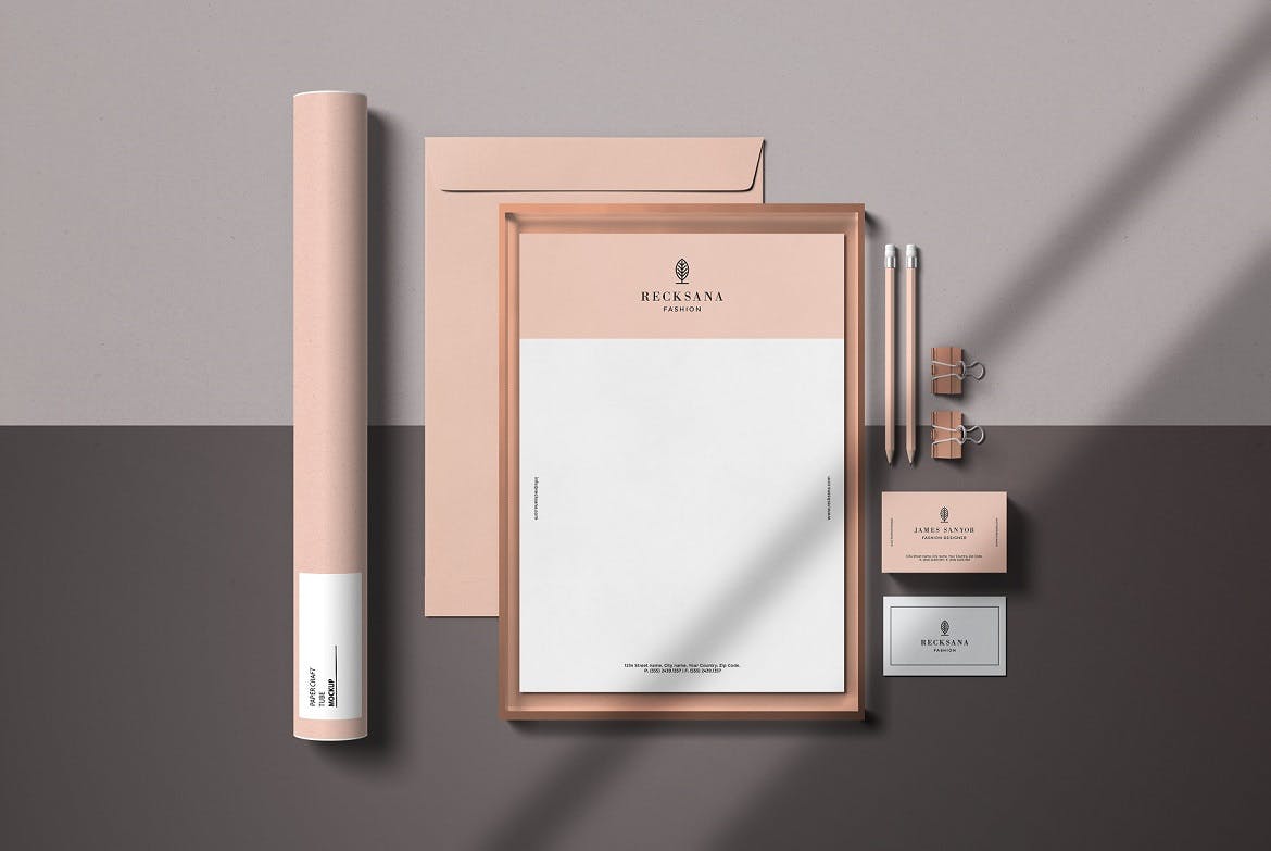 简约品牌VI设计办公用品样机模板 Stationery With Shadow Mockup Vol. 2_img_2