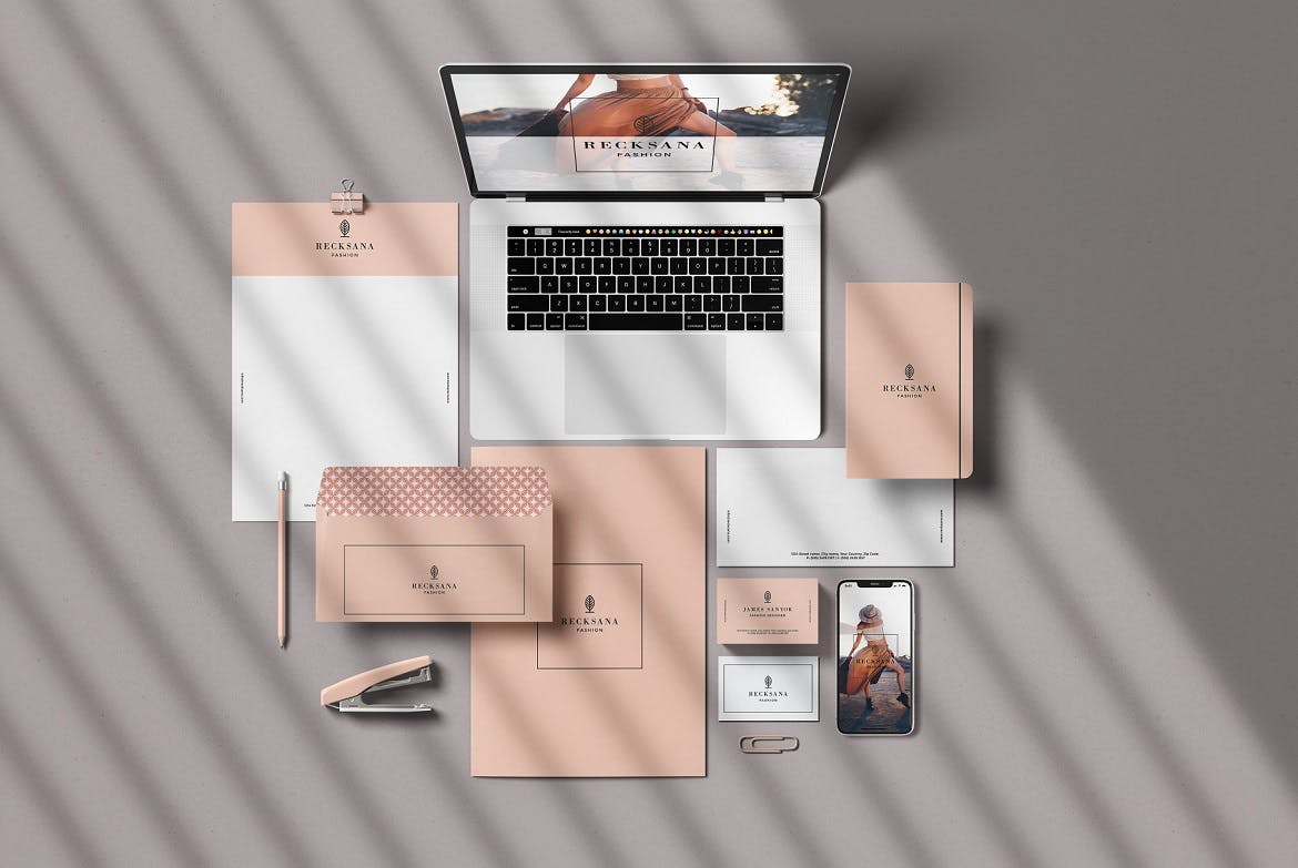 简约品牌VI设计办公用品样机模板 Stationery With Shadow Mockup Vol. 2_img_2