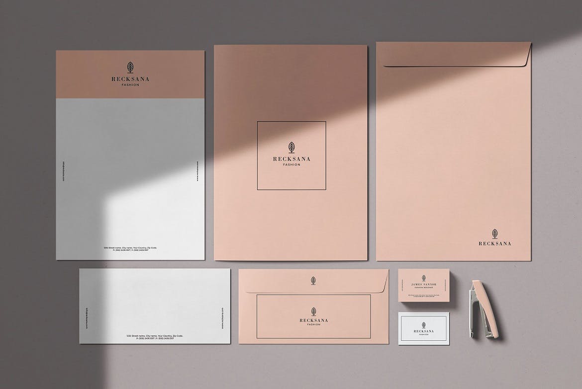 简约品牌VI设计办公用品样机模板 Stationery With Shadow Mockup Vol. 2_img_2