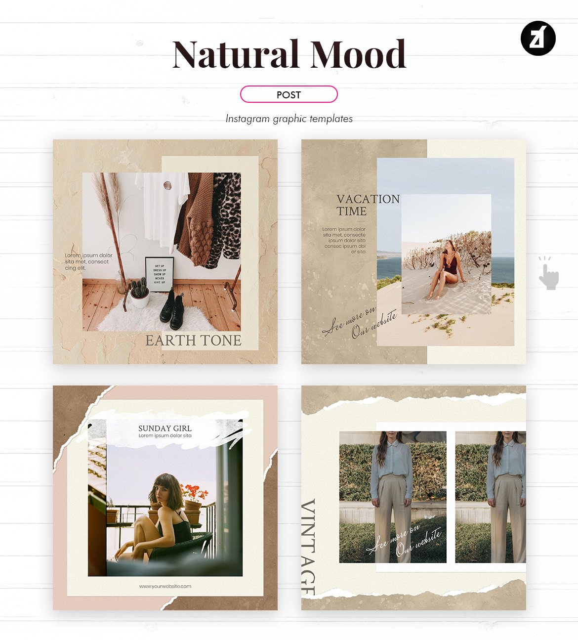 潮流服装品牌推广新媒体海报模板 Natural Mood Social Media Graphic Templates_img_2